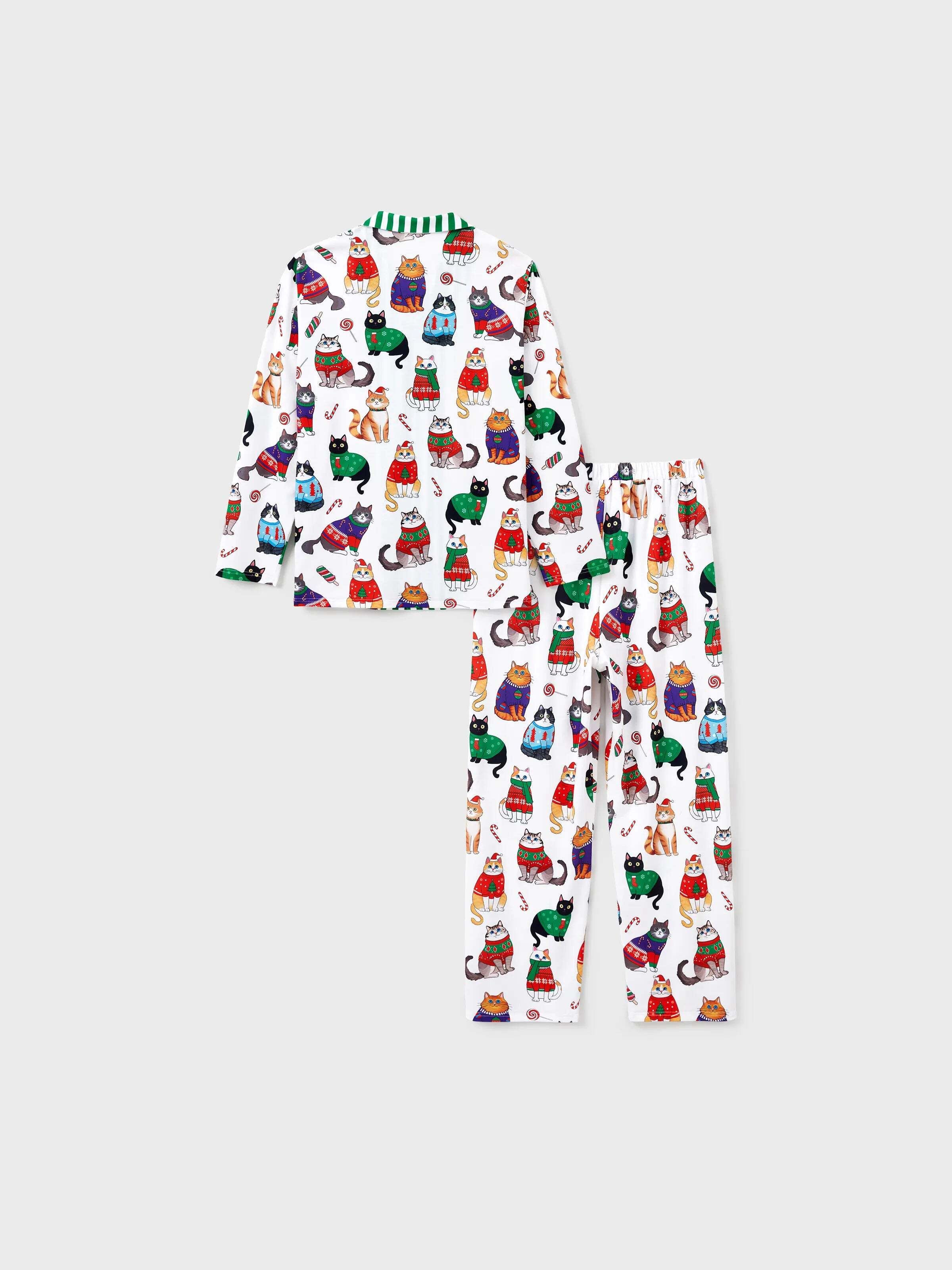 Christmas Matching Family Pajamas Set Christmas Cat Print PJS with Christmas Socks Multi-color
