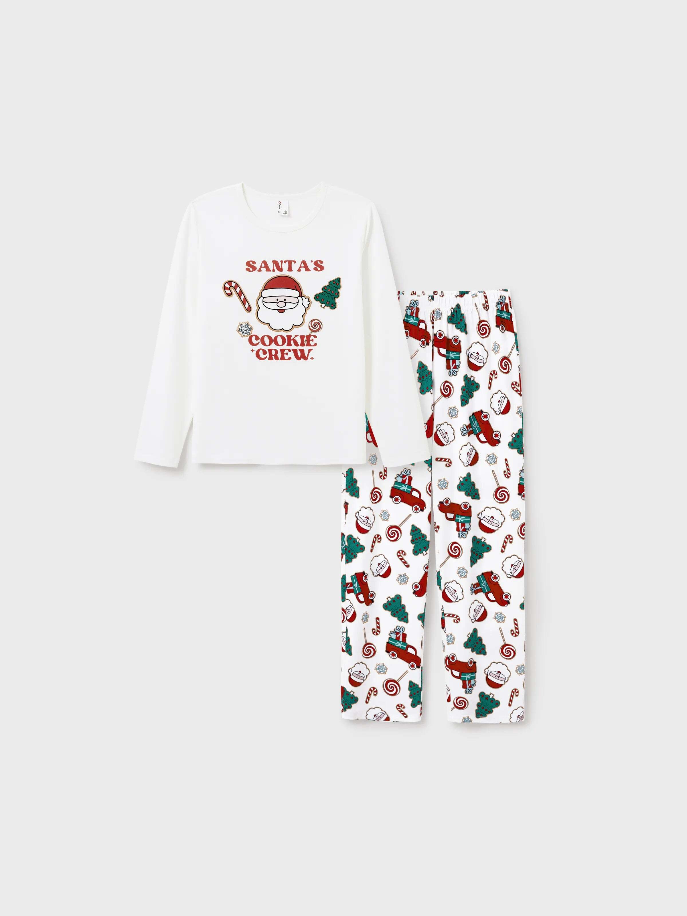 Christmas Matching Family Pajamas Set Santa Claus and Christmas Tree Print White PJS with Christmas Socks White