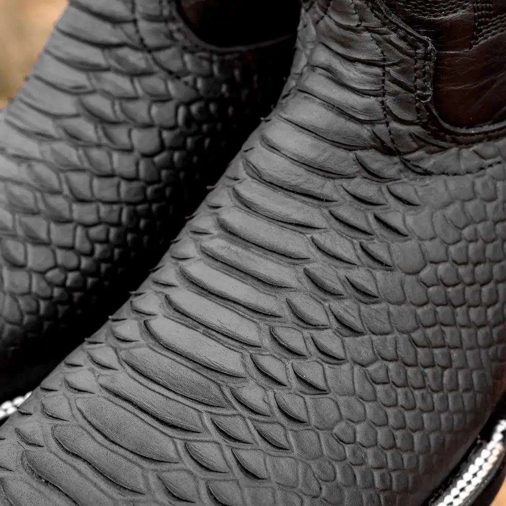 Matte Black Python Leather Boots - Square Toe