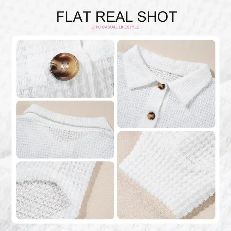 Women's Waffle Henley Shirt Tops