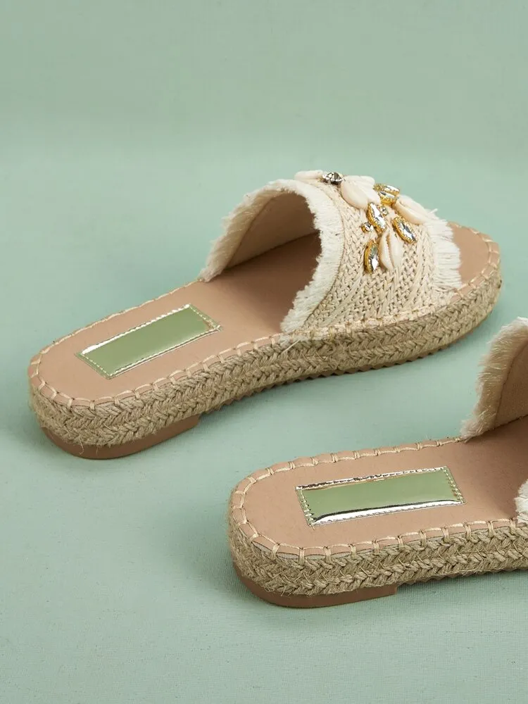 Rhinestone & Shell Decor Espadrille Sandals