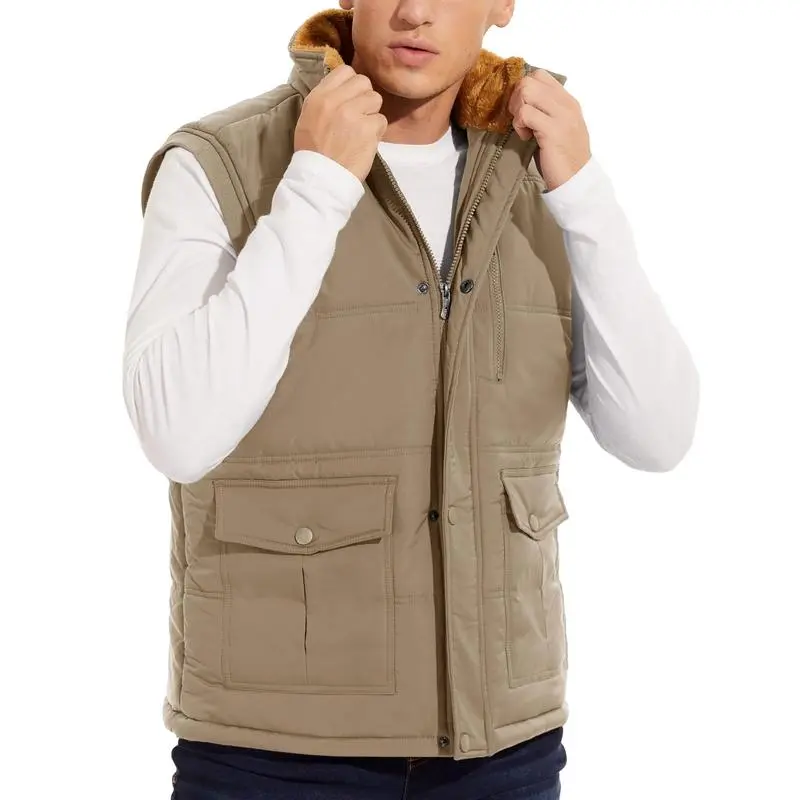 Mens Winter Vests Outerwear Fleece Lined Puffer Vest Warm Casual Quilted Vest Bubble Sherpa Vest Jacket