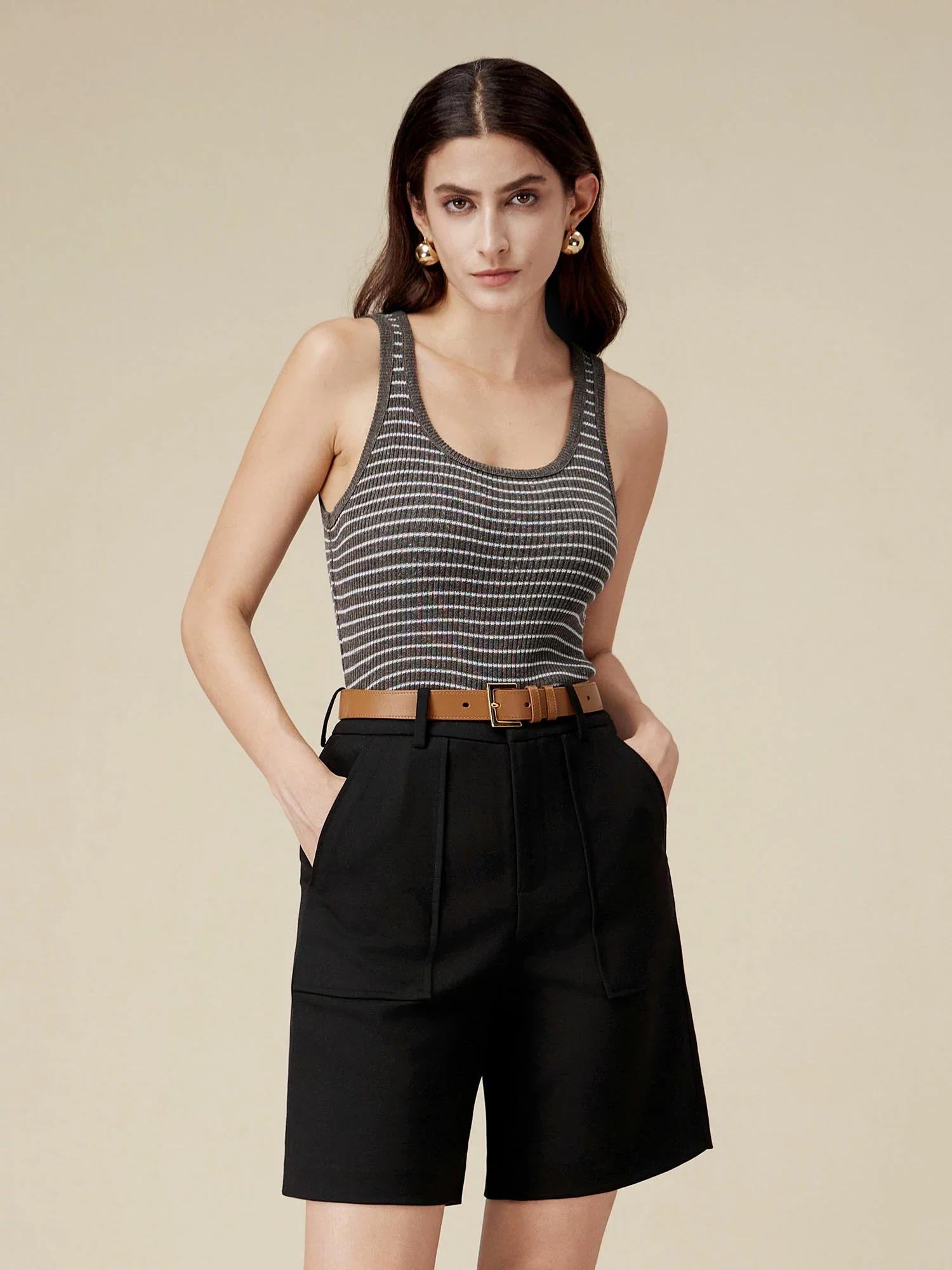 Lyocell  & Linen Striped Slim Fit Tank Top