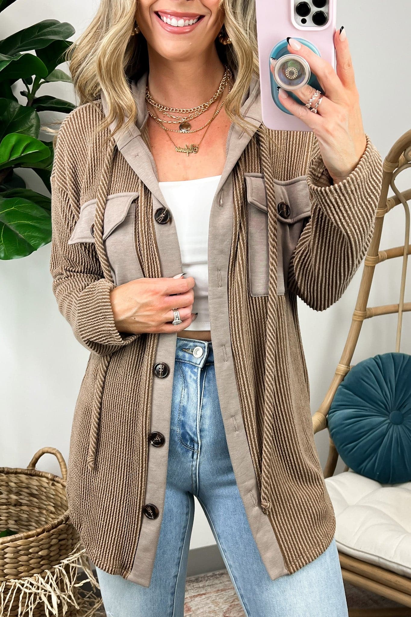 Saturday Satisfaction Ribbed Hooded Shacket