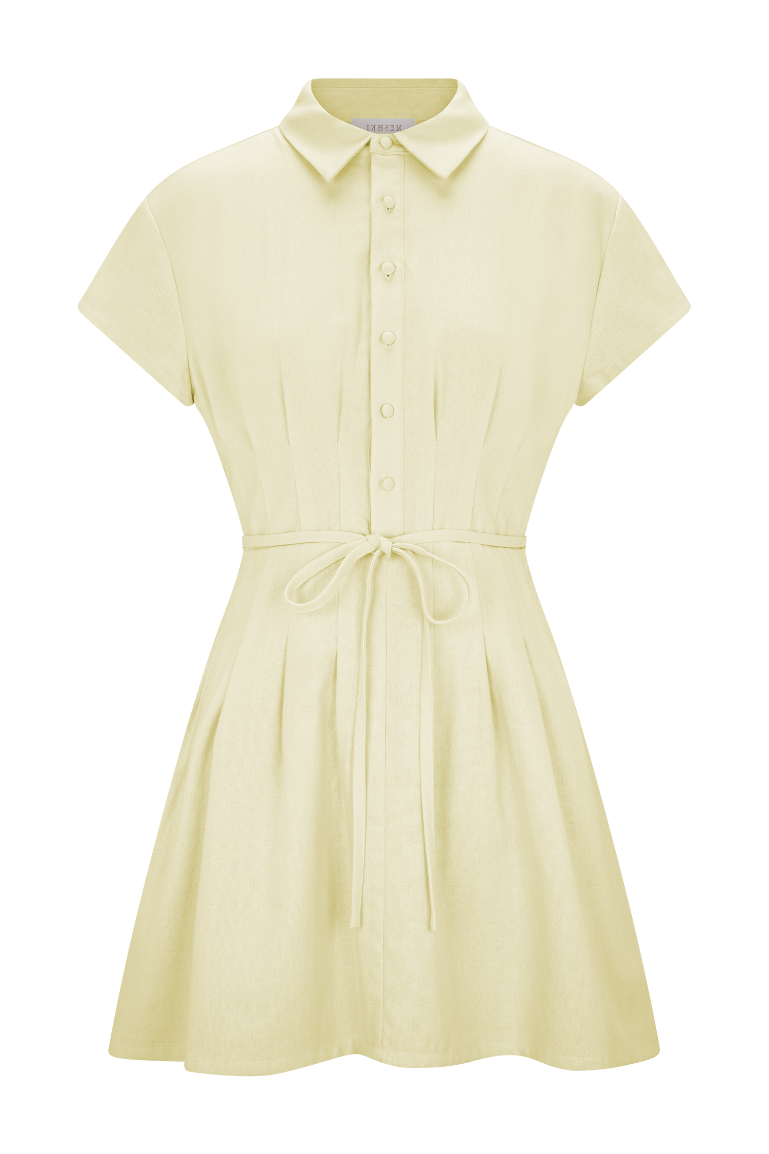 Lemon Buttoned Linen Mini Dress