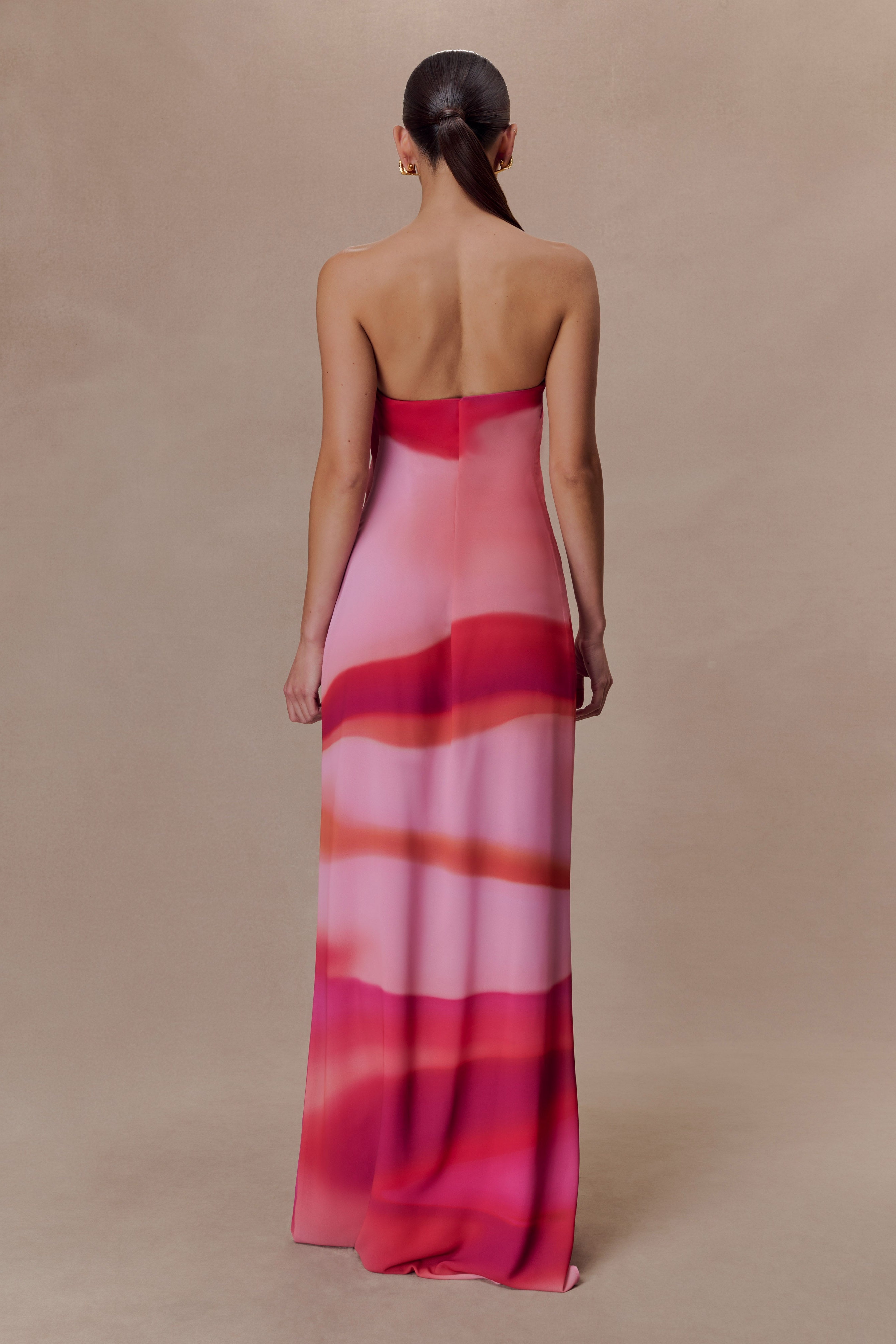Print Strapless Chiffon Maxi Dress