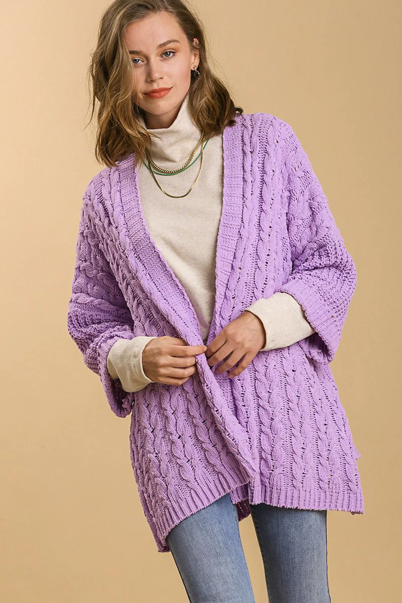 Elegant Cable Knit Open Front Long Sleeve Cardigan