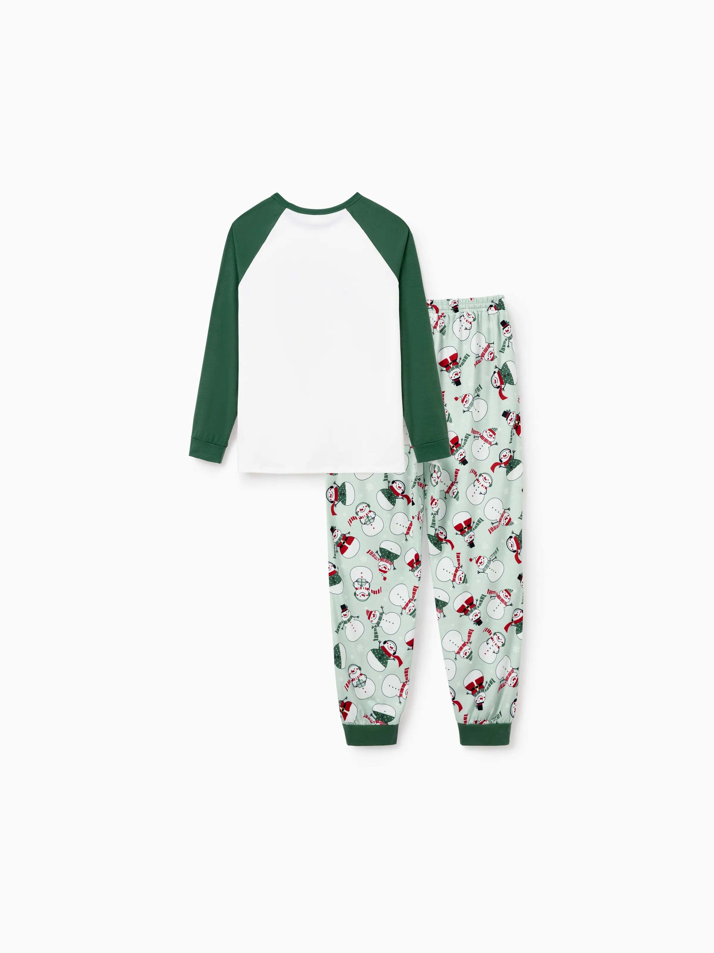 Christmas Matching Family Pajamas Set Christmas Snowman Print PJS with Christmas Socks Mint Green
