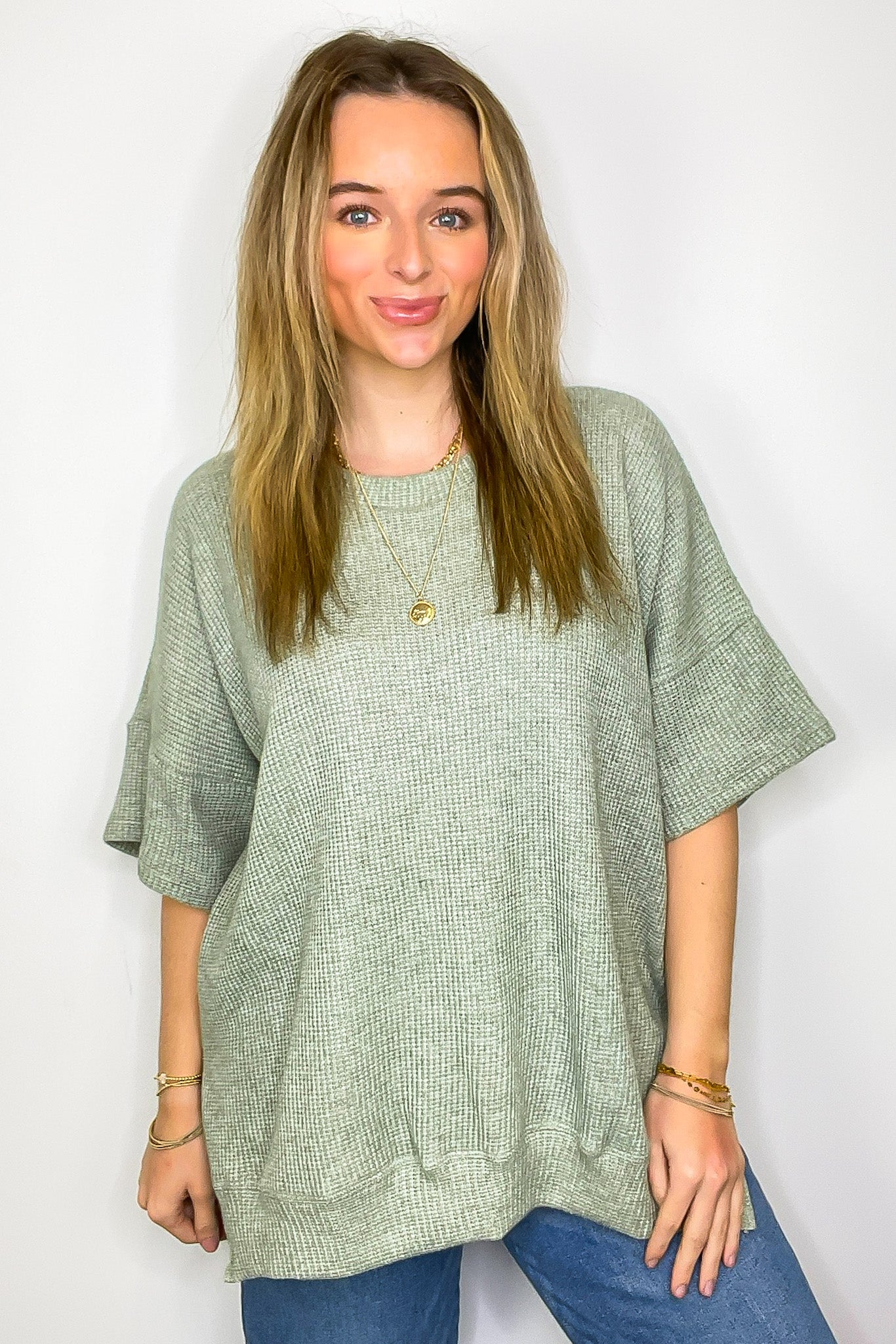 Waffle Knit Oversized Top