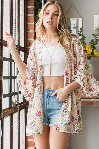 Full Size Multi Color Floral Open Cardigan