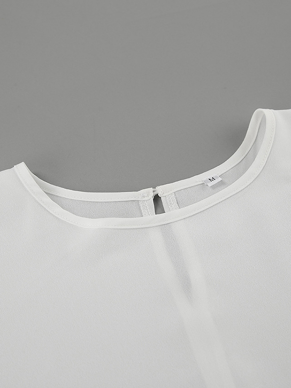 Hollow See-Through Solid Color High-Low Loose Round-Neck Cover-Ups Tops Blouses&Shirts Tops