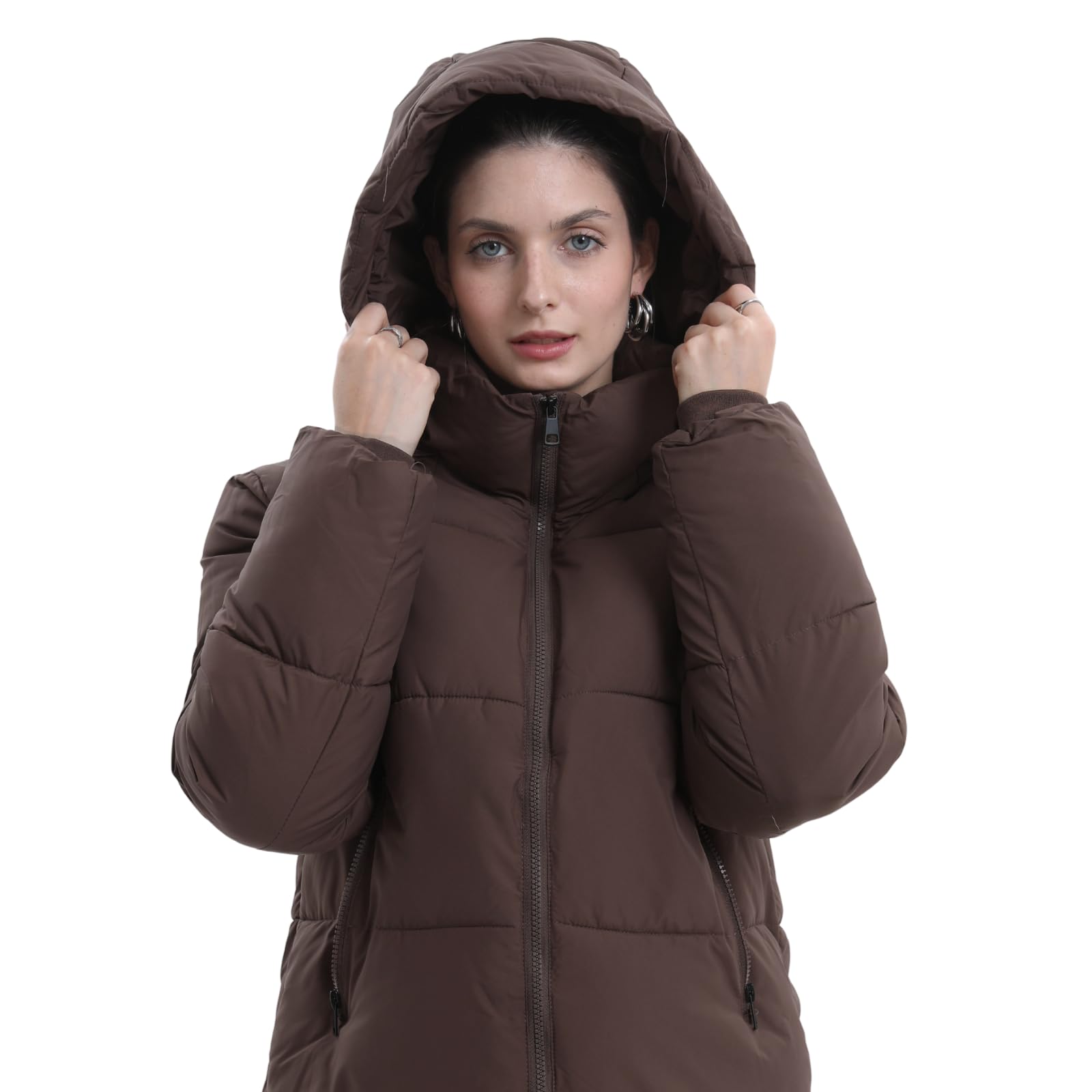 WarmCore Premium Short Puffer Jackets with Removable Hood & Optional Faux Fur Linging, Lady Casual Outerwear Longsleeves Zip Pockets Warm Quilted Coat