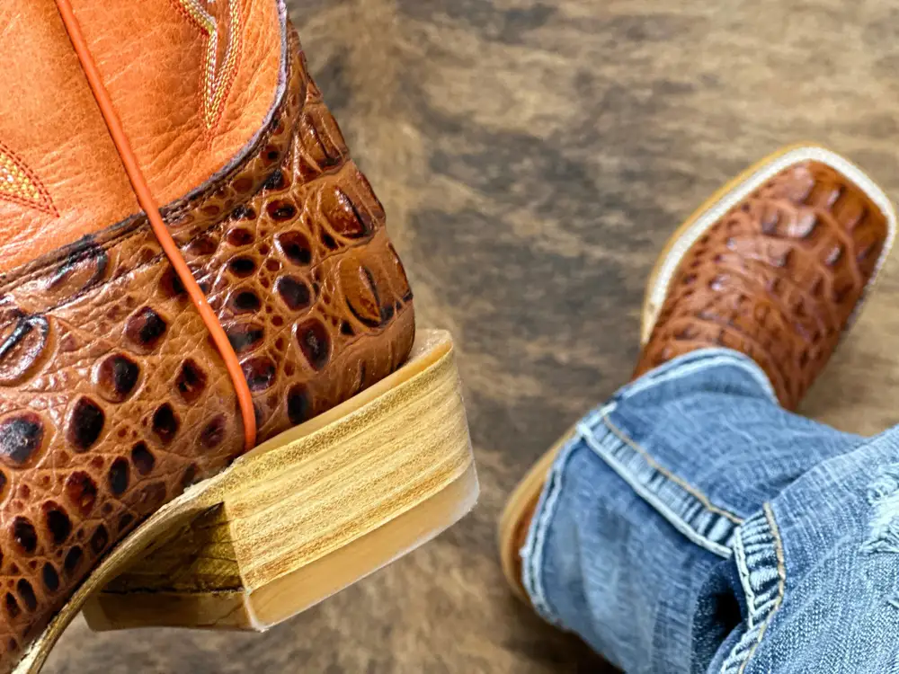 Men’s Cognac Crocodile Leather Boots White Orange Shaft