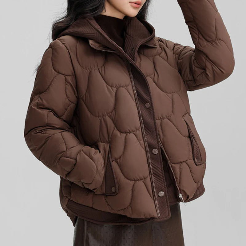 Short warm winter jacket for women – quilted jacket with hood and pockets