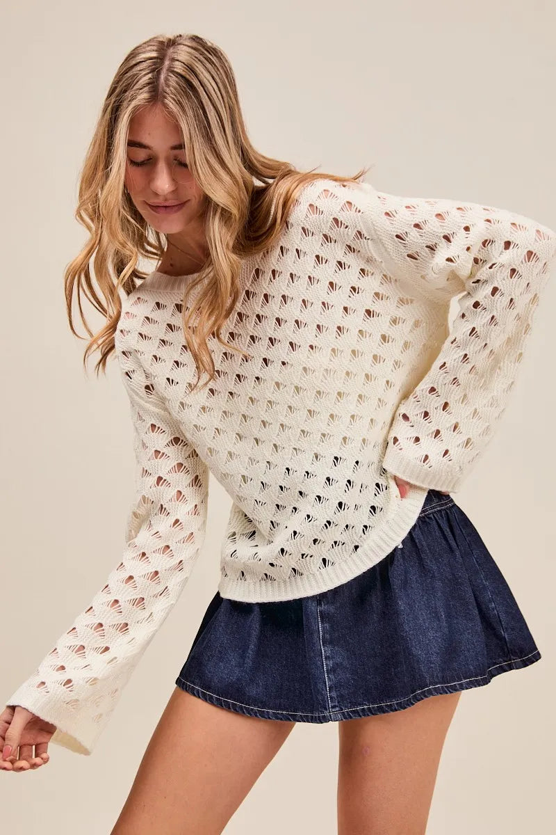 Geometric Pattern Open Knit Lightweight Sweater