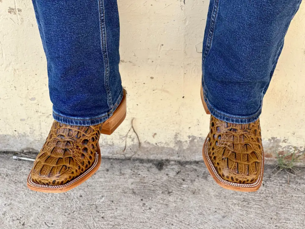 Men’s Honey Crocodile Leather Boots With Orange Shaft