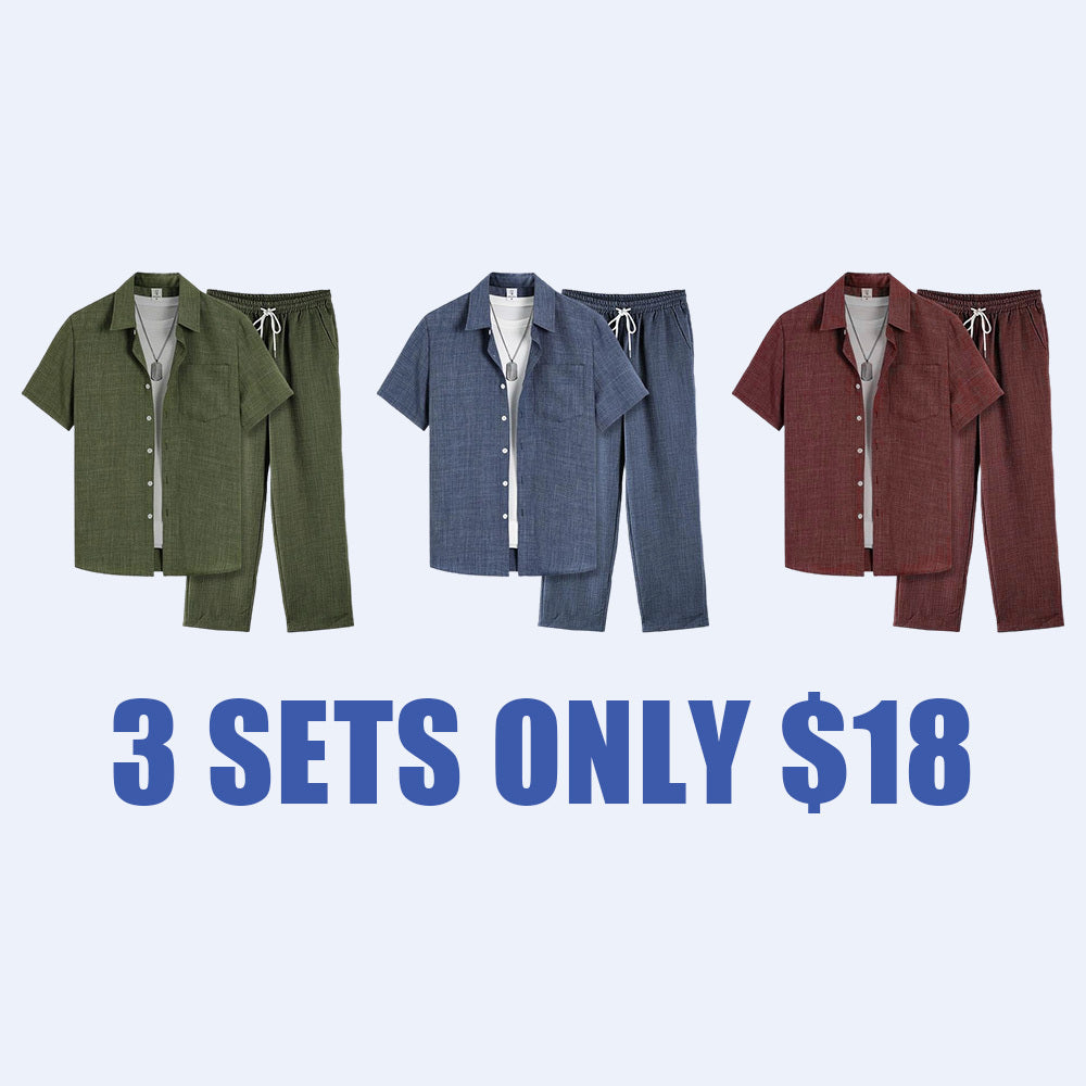 Men's Solid Button Shirt & Drawstring Waist Pants Loungewear