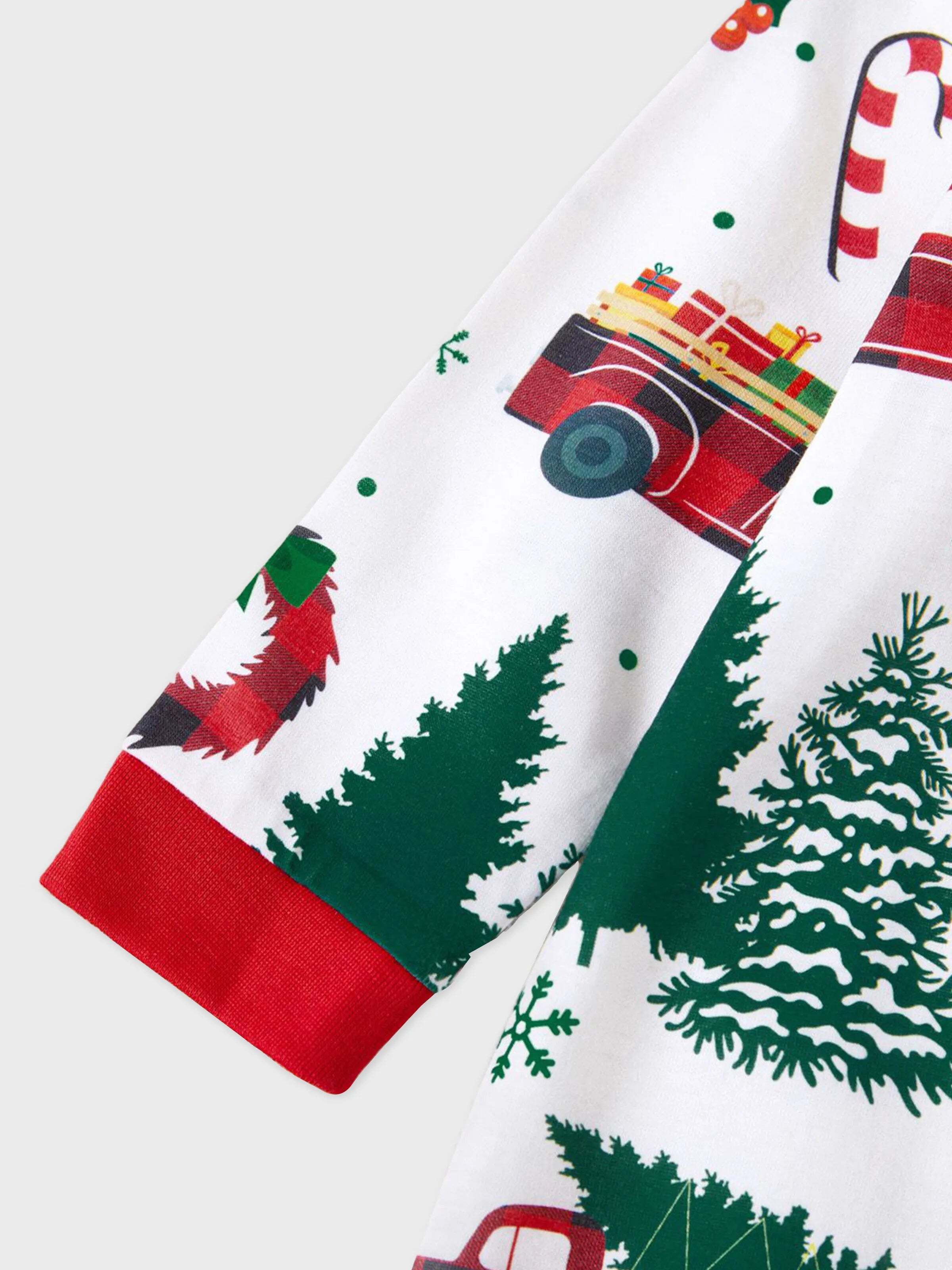 Christmas Family Matching Allover Xmas Tree & Car Print Long-sleeve Pajamas Sets with Christmas Socks Multi-color