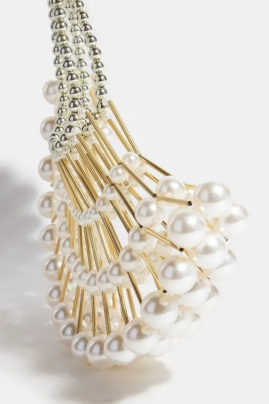 Fame Pearl and Metallic Tube Crescent Handbag