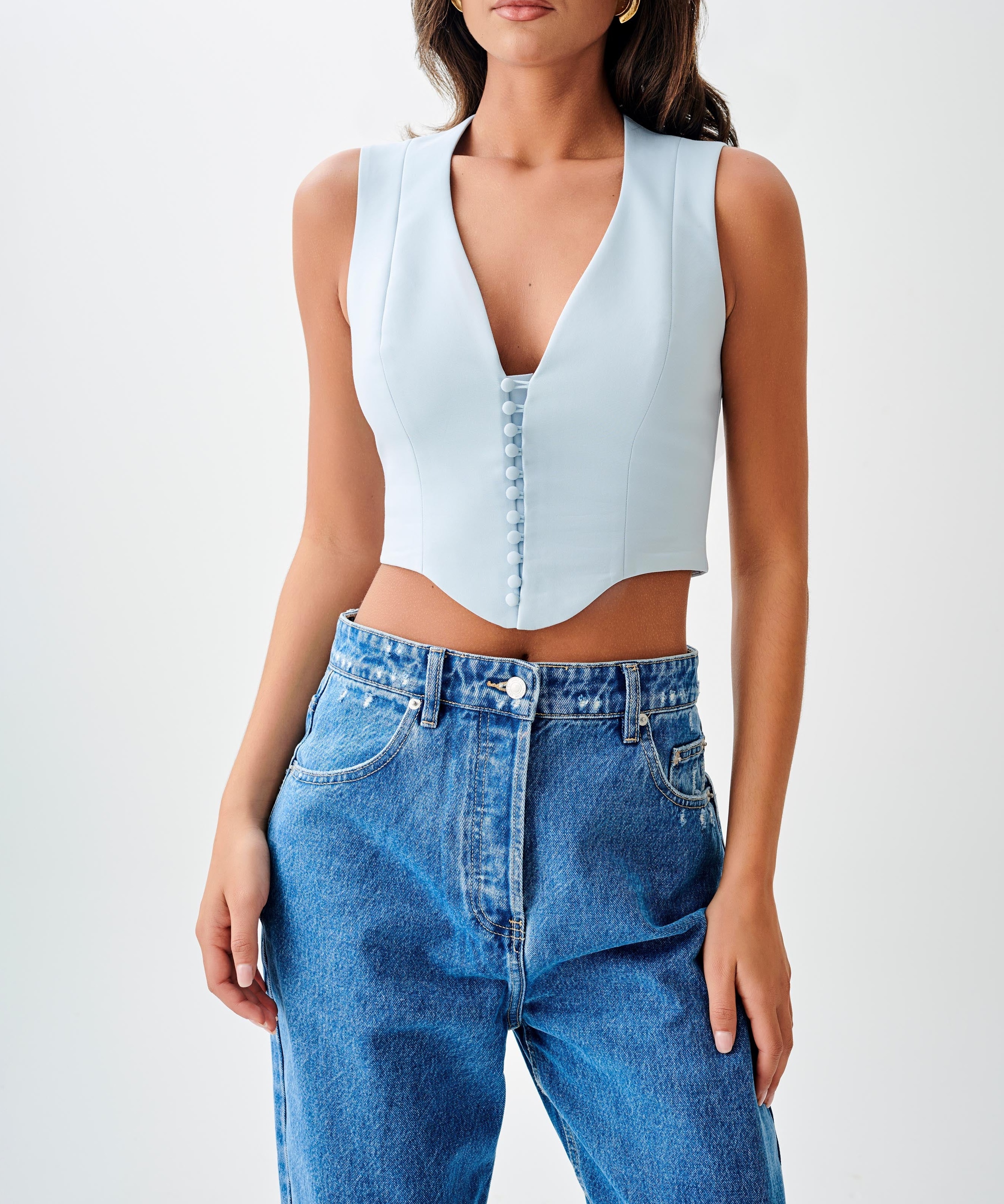 Blue Cotton Sleeveless Top