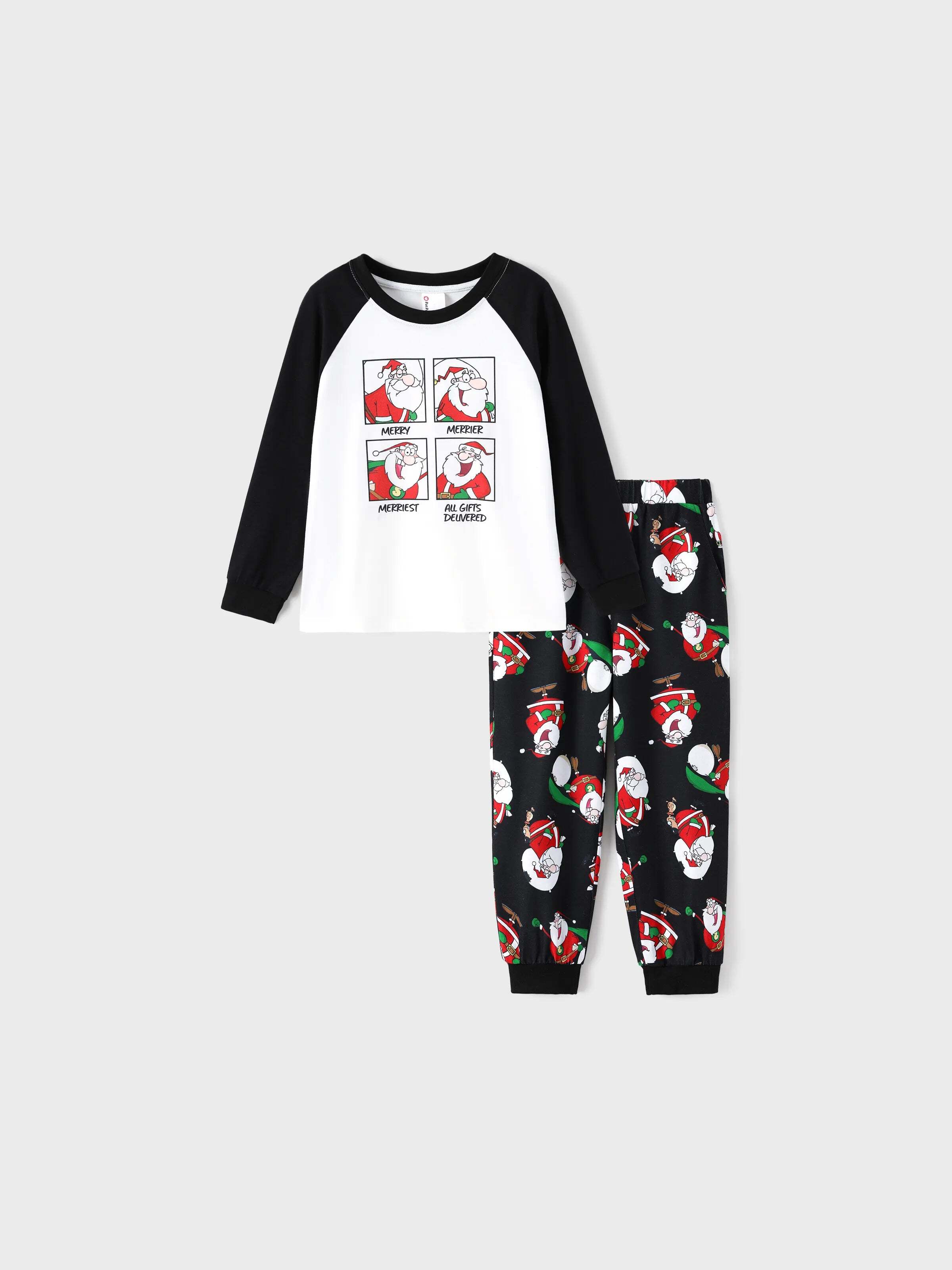 Christmas Matching Family Pajamas Set Christmas Santa Print Black and White PJS with Christmas Socks Black