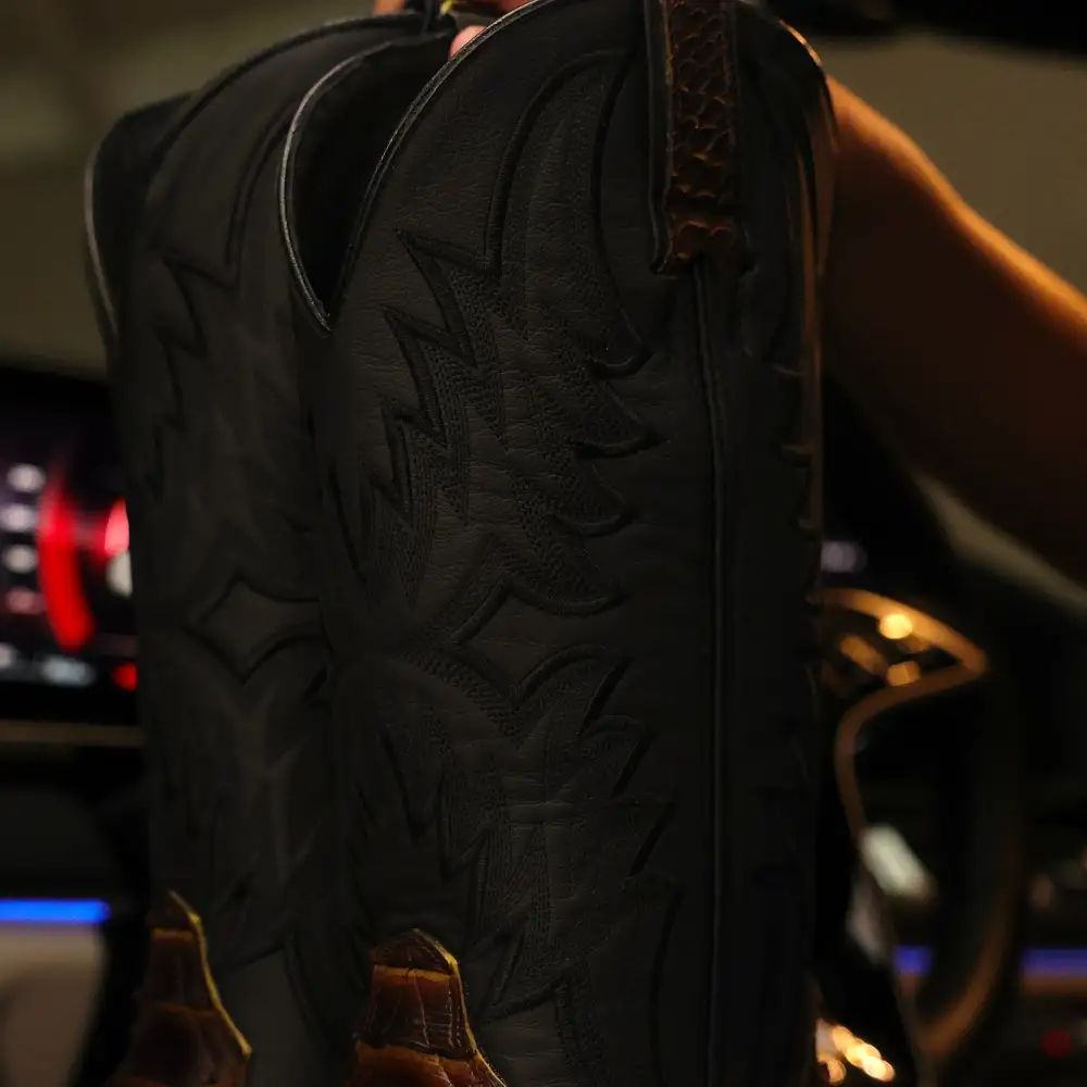 “Bumblebee” Brown Jumbo Python Leather Boots - Square Toe