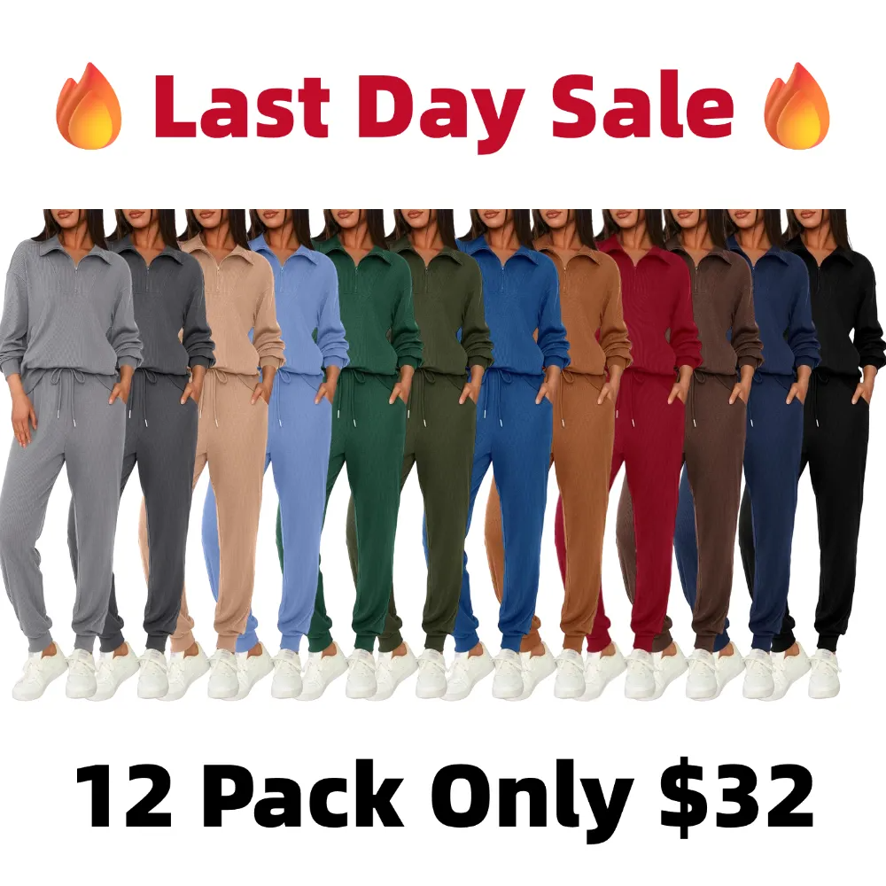 Women's Long Sleeve Half Zip Sweatshirt Sweatpants Lounge Set Sweatsuits with Pockets