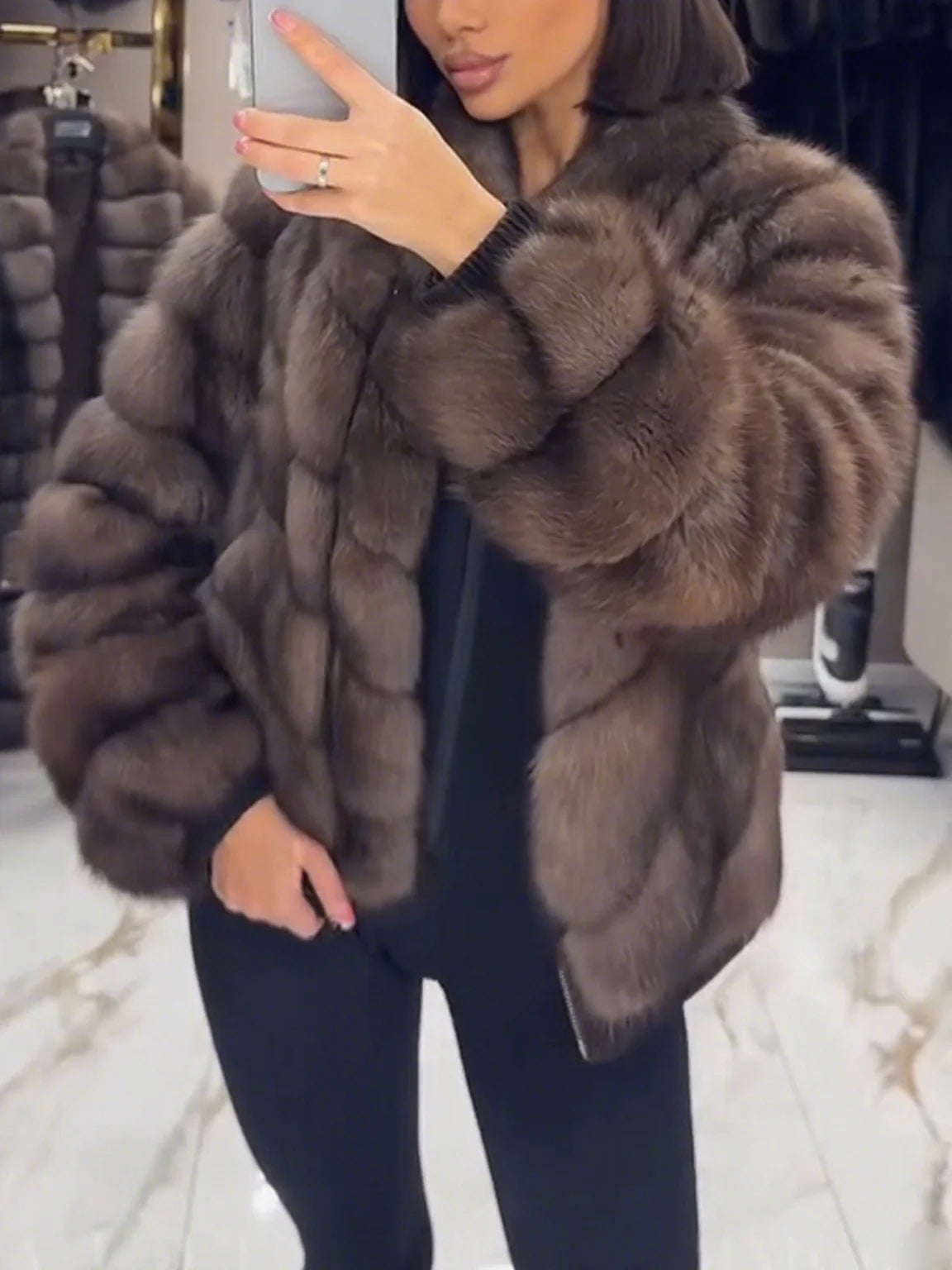 Women Plush Spliced temperament Casual Coat