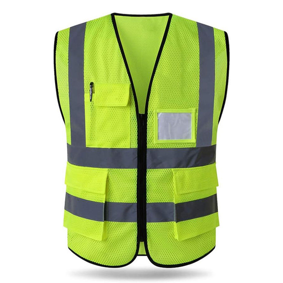 Breathable Hi-Vis Mesh Safety Vest with Zipper & Pockets, Meets ANSI/ISEA Standards