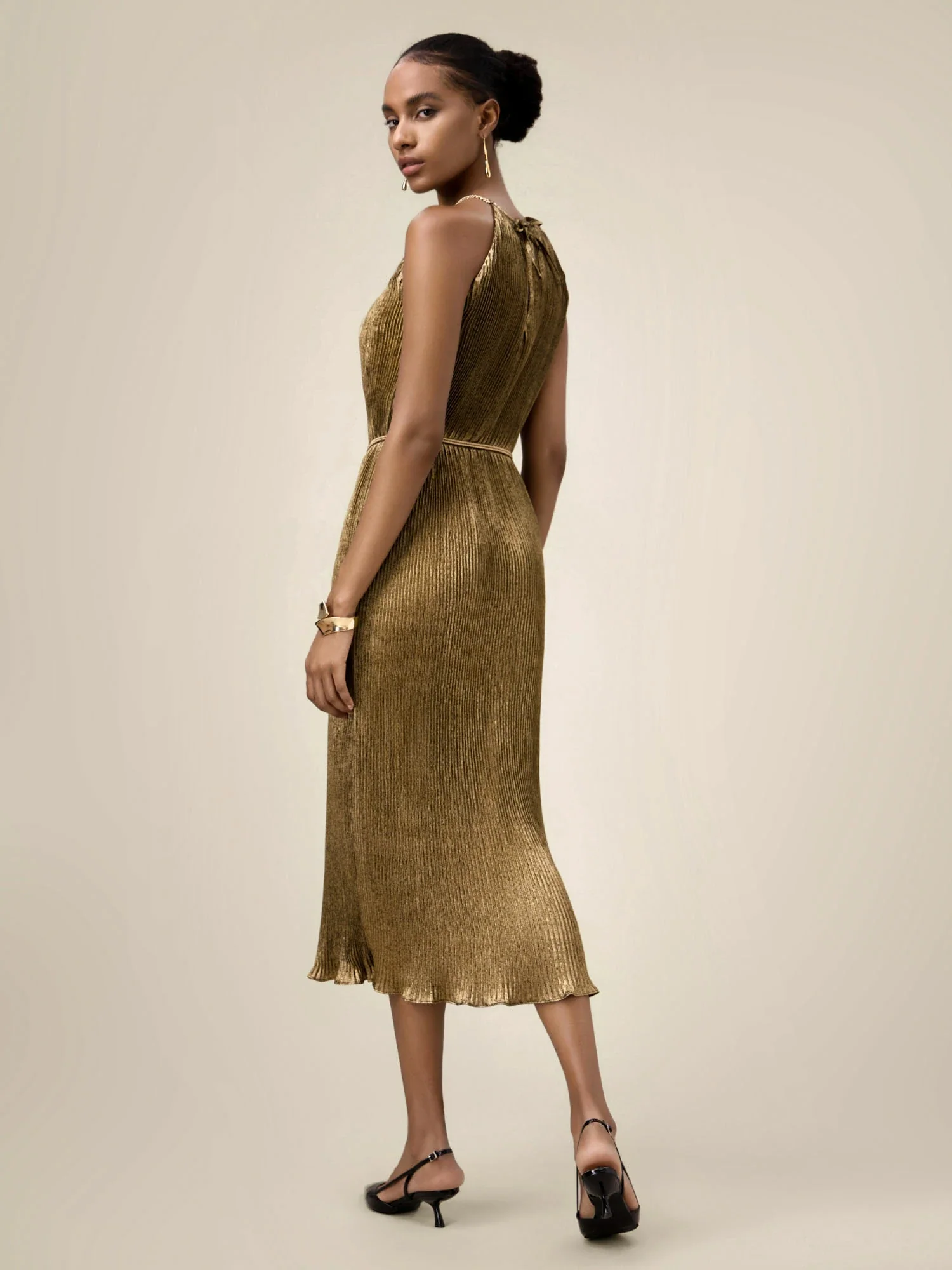 Satin Pleated Slip Dress