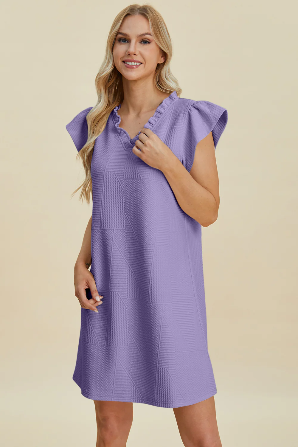 Full Size Ruffled V-Neck Cap Sleeve Dress