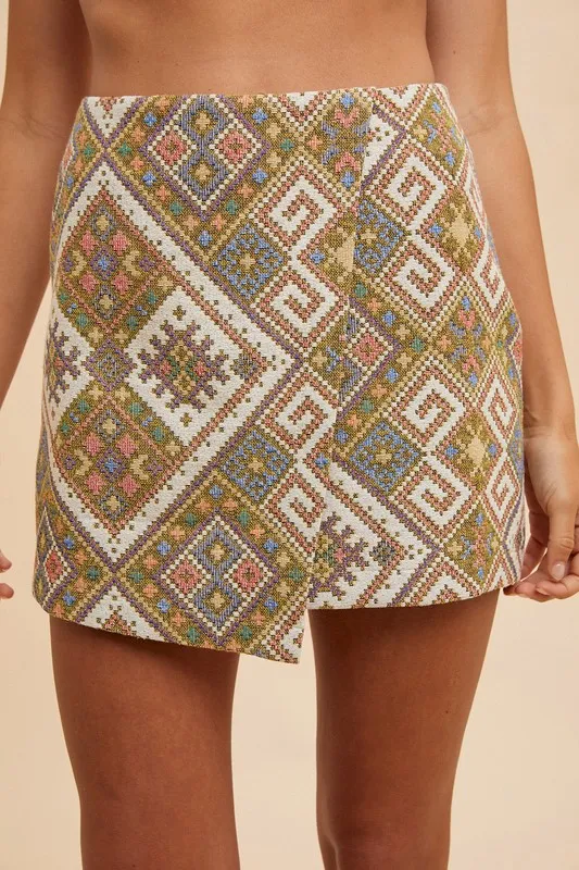 Wear Ethic Woven Jacquard Wrap Mini Skirt