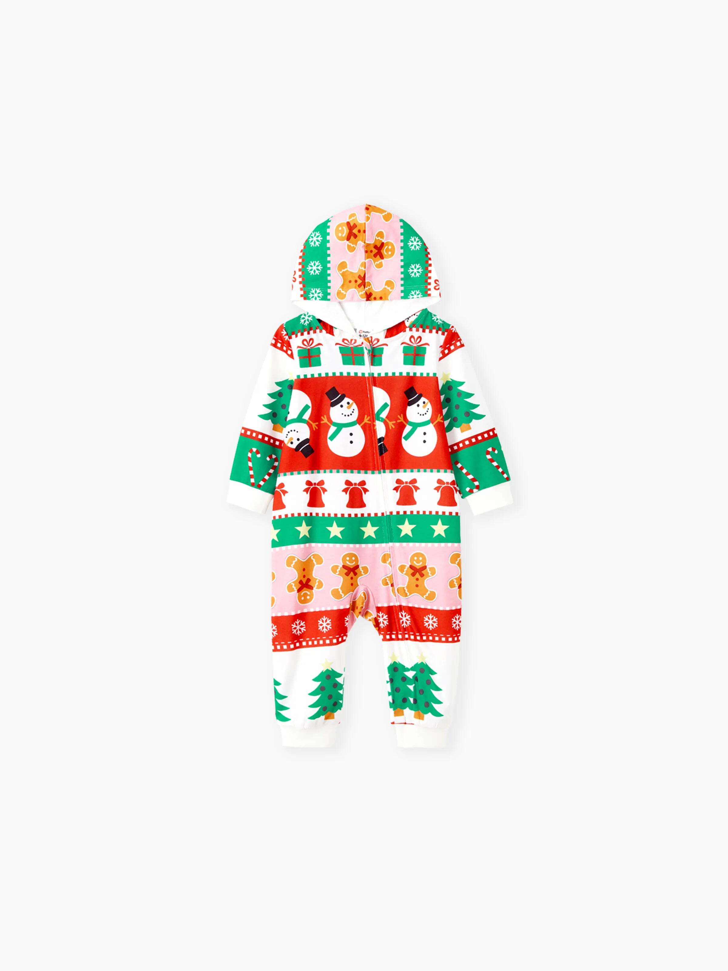Onesies Pajamas Matching Christmas Outfits Allover Pattern Zipper Front Holly Jolly Print with Christmas Socks Back MultiColour