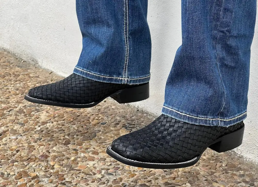 Men’s Black Basket-Weave Ankle Boots