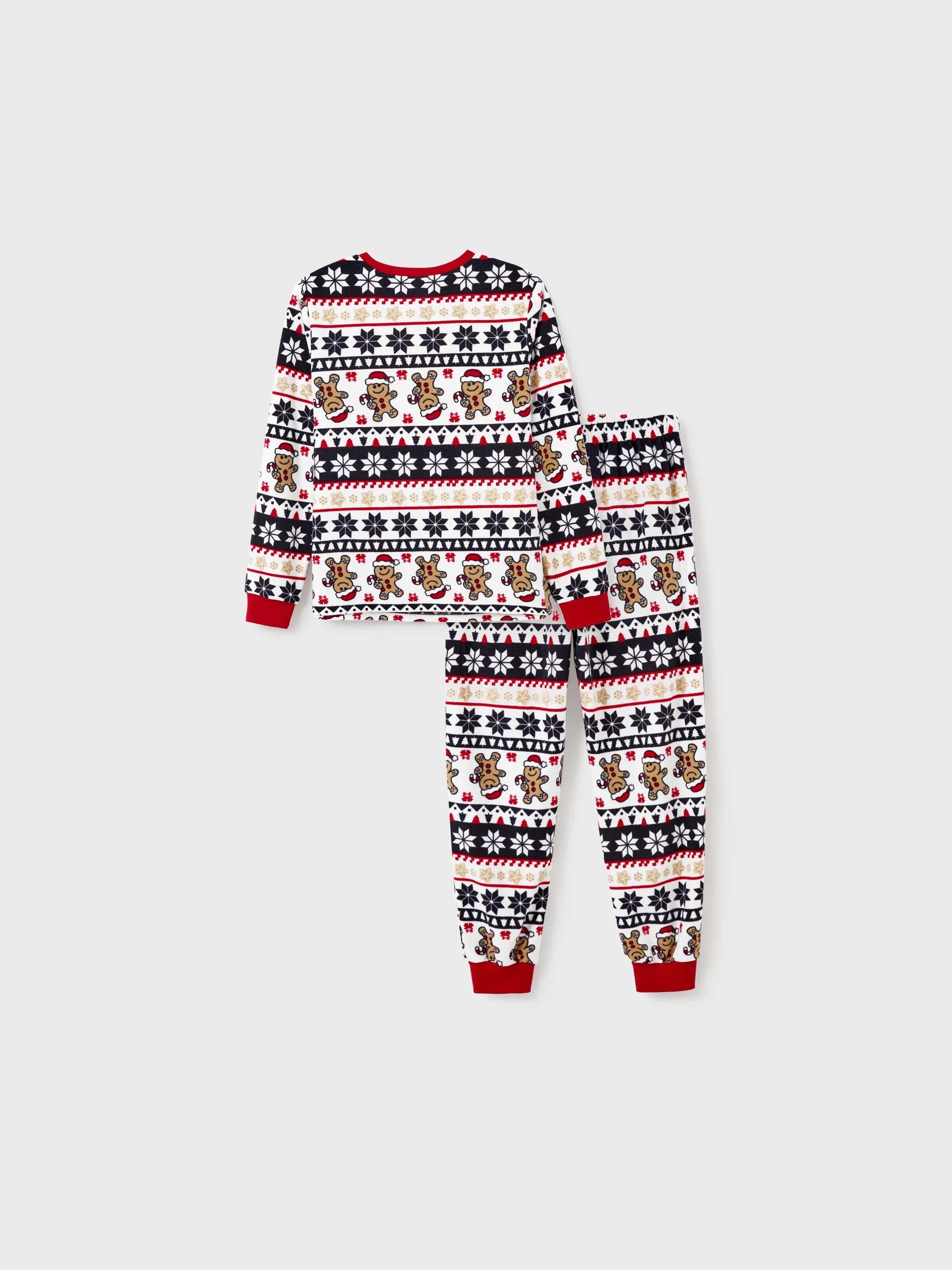 Christmas Matching Family Fleece Pajamas Set Gingerbread and Snowflake Print PJS with Christmas Socks Red
