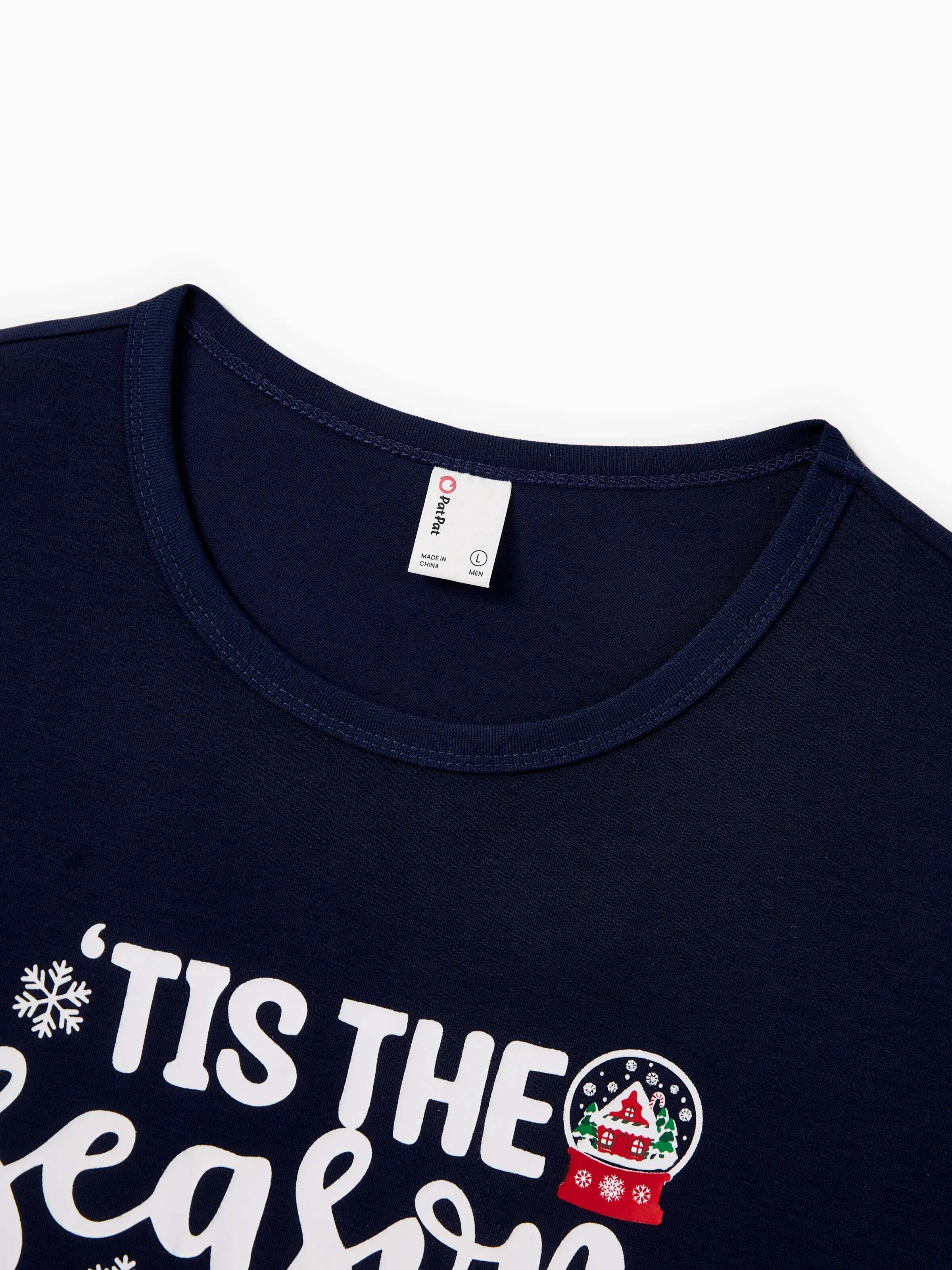 Christmas Matching Family Pajamas Set Glow In The Dark Santa Claus Dark Blue PJS with Christmas Socks Deep Blue