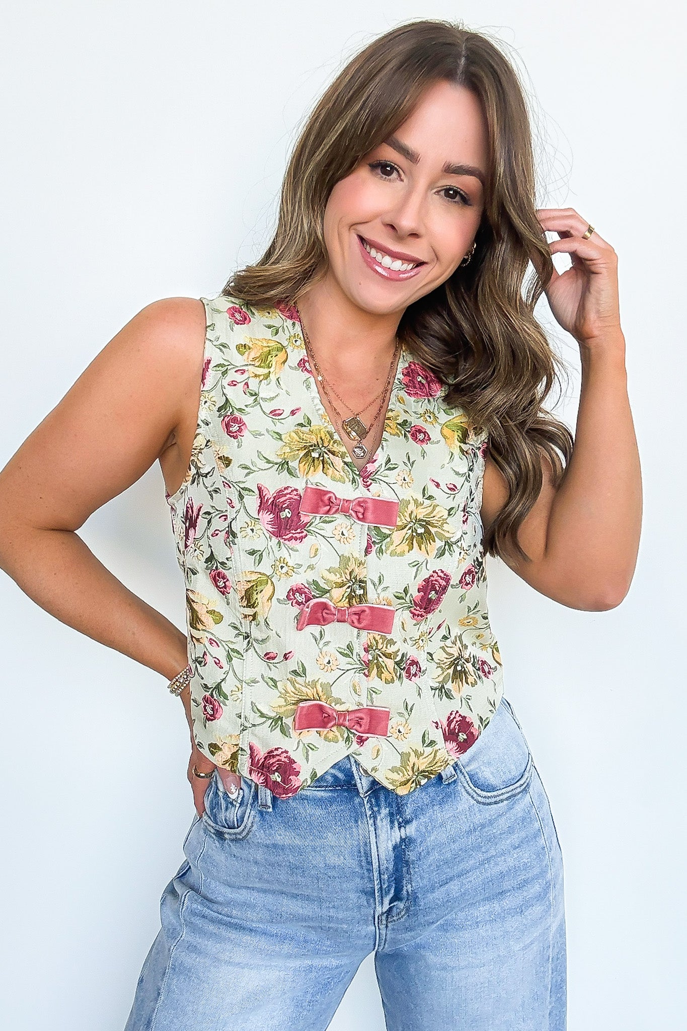 Garden Floral Jacquard Bow Vest