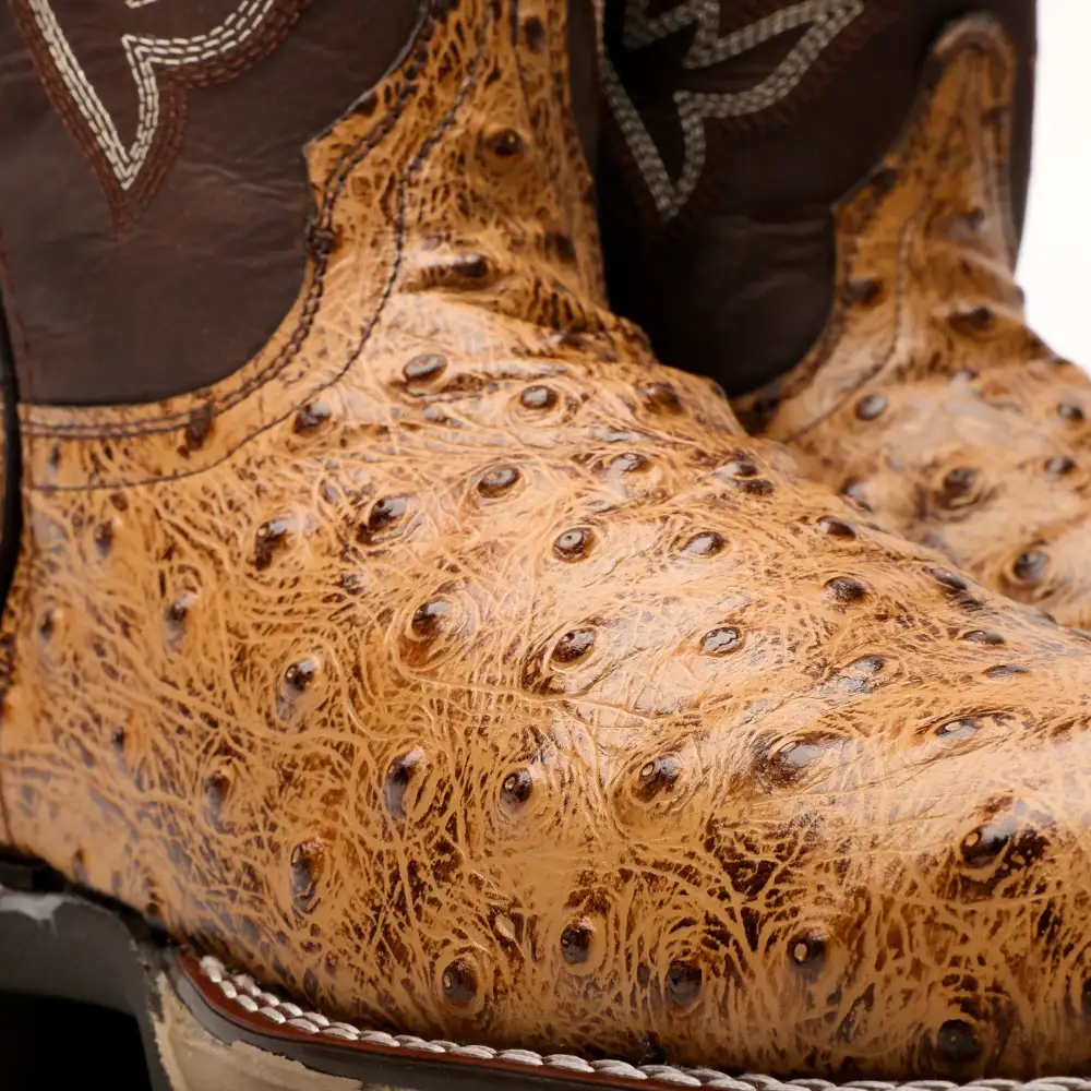 Light Honey Ostrich Leather Boots With 3D Lightweight Sole - Composite Toe