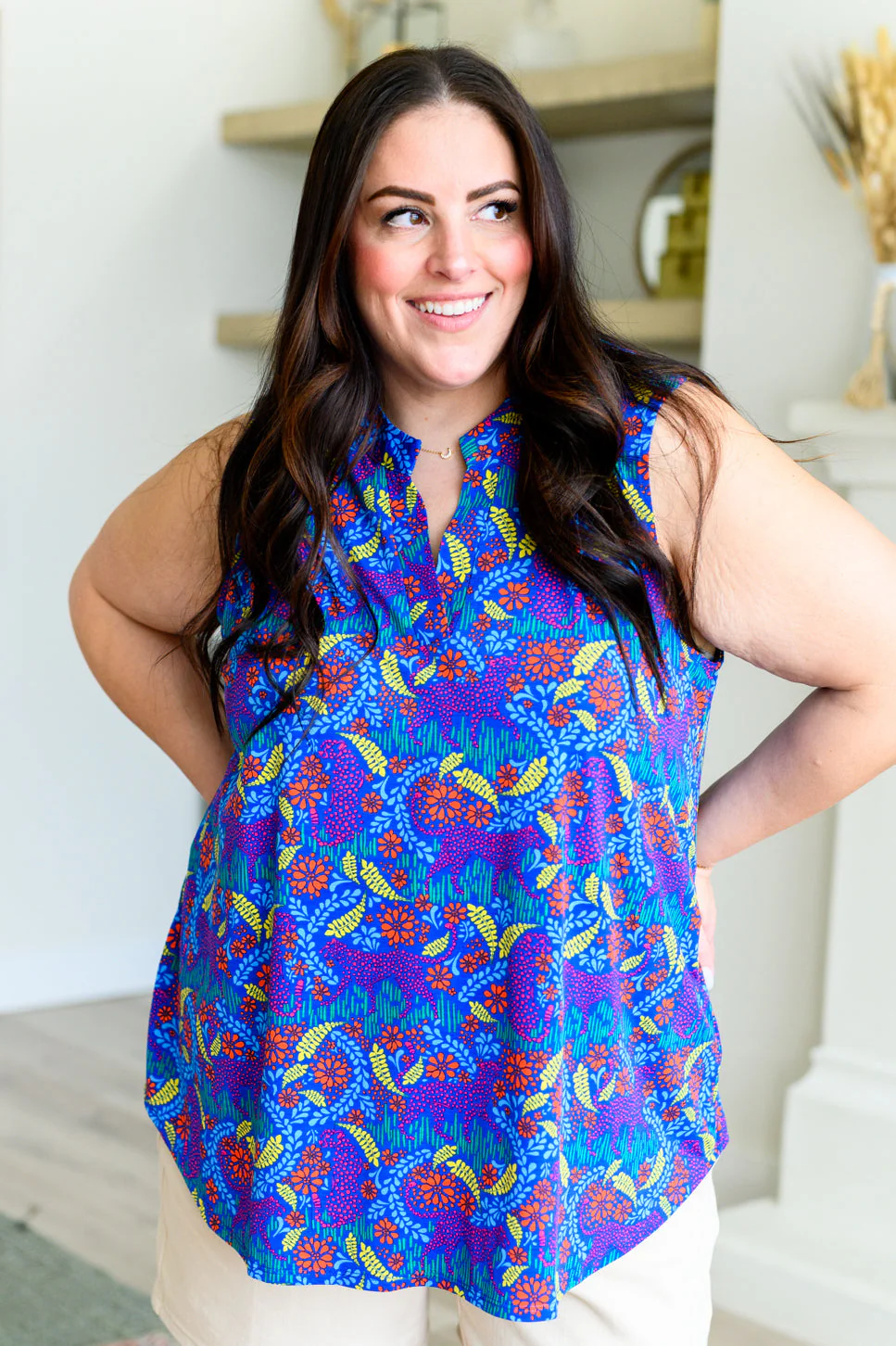 Tank Top in Royal and Red Abstract