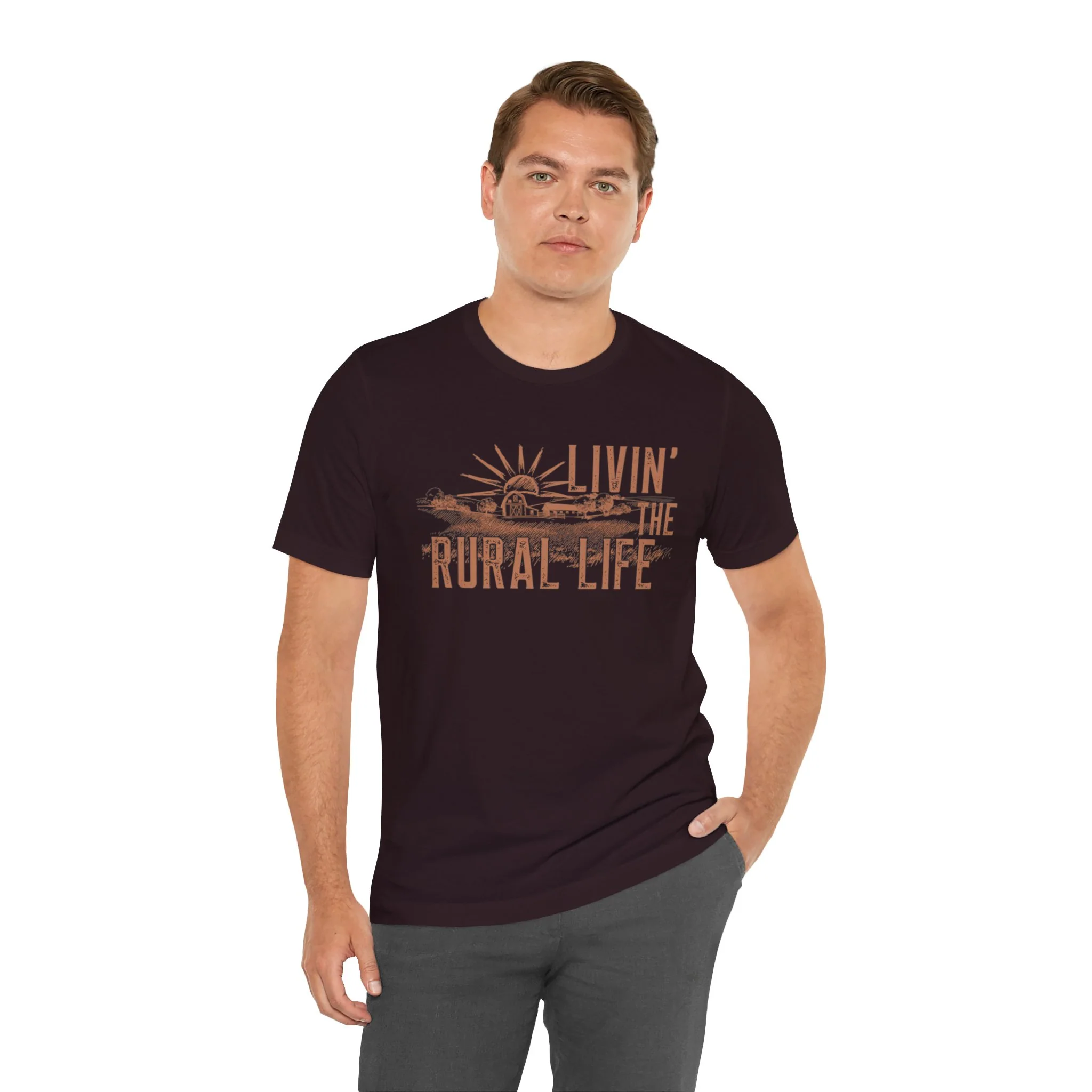 Living the Rural Life (brown graphic) Bella Canvas Unisex Jersey T-Shirt - Multiple Colors