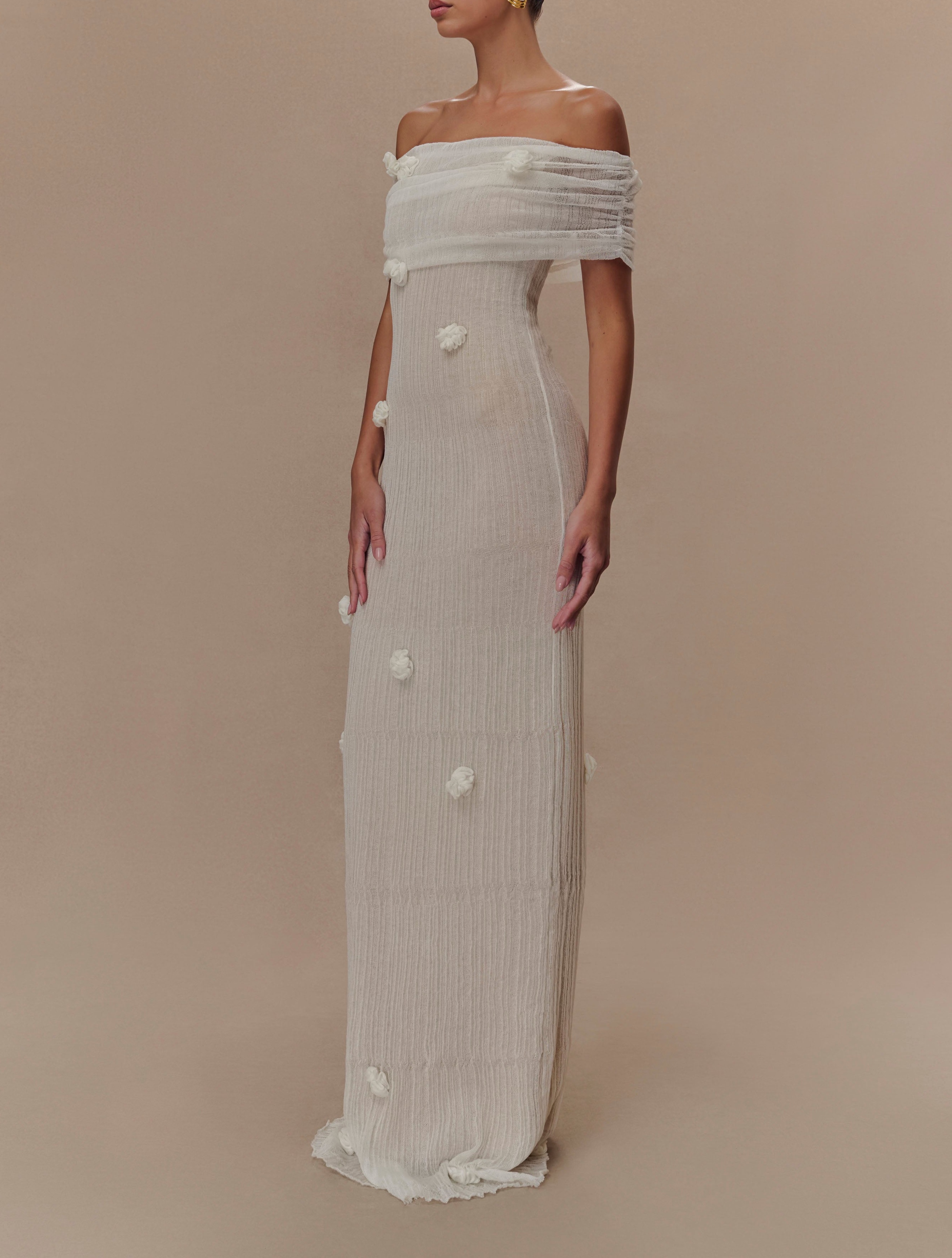 Ivory Orchid Knit Maxi Dress