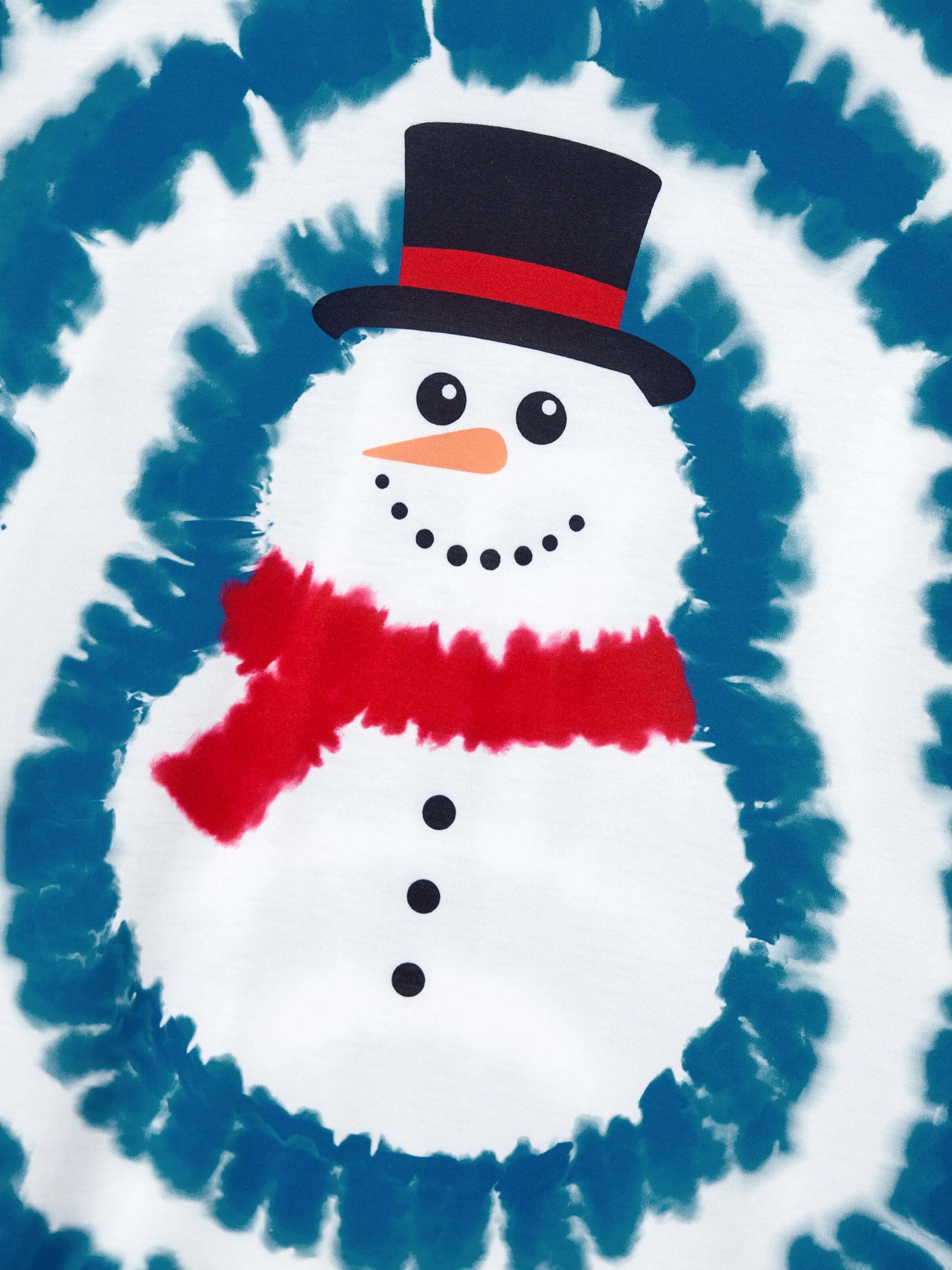 Christmas Matching Family Pajamas Set Tie-dye Snowman Print Blue PJS with Christmas Socks Deep Blue