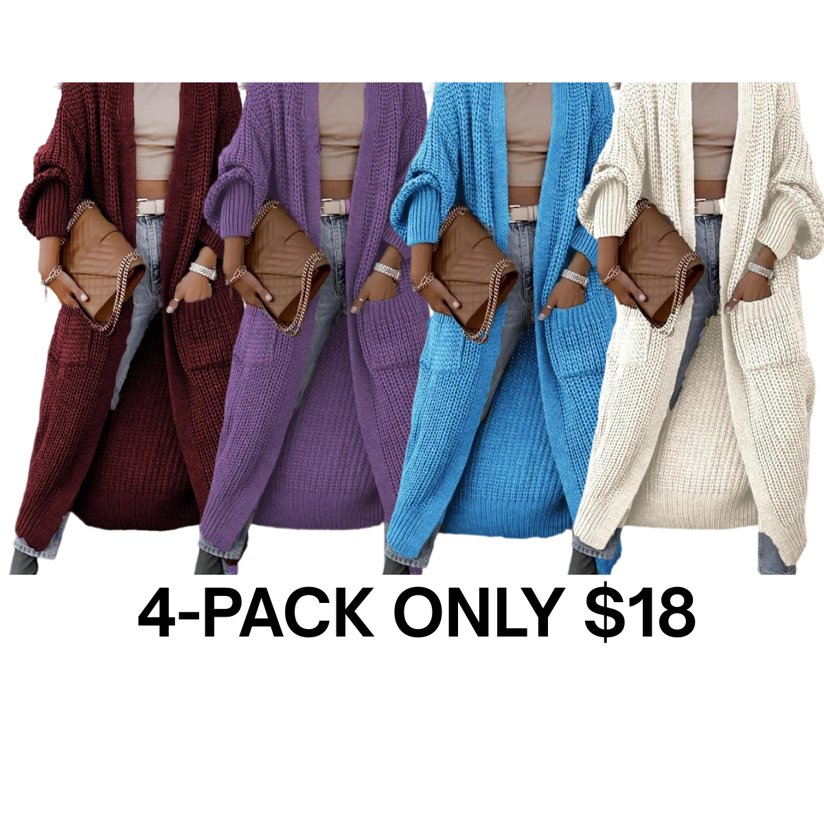 Women's Long Knit Cardigan with Pockets