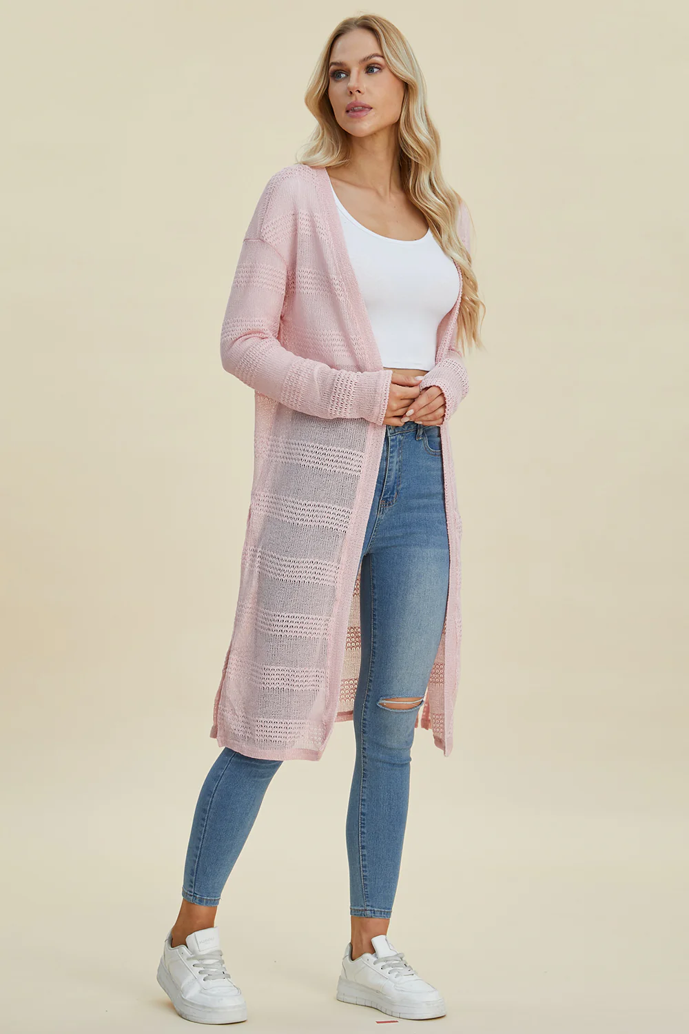 Full Size Open Front Longline Cardigan