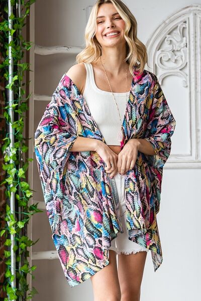 Full Size Multi Color Snake Open Cardigan