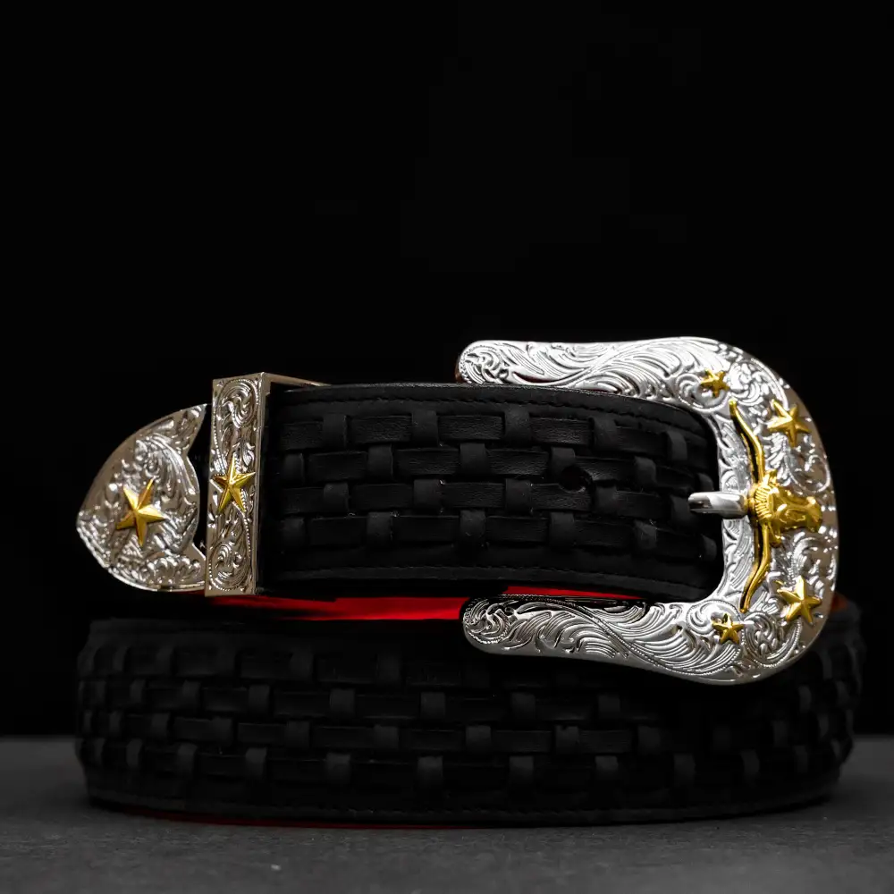 Black Basketweave Leather Belt