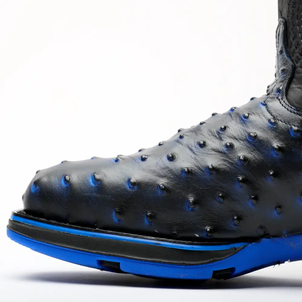 Black/Blue Ostrich Leather Boots With 3D Lightweight Sole - Composite Toe