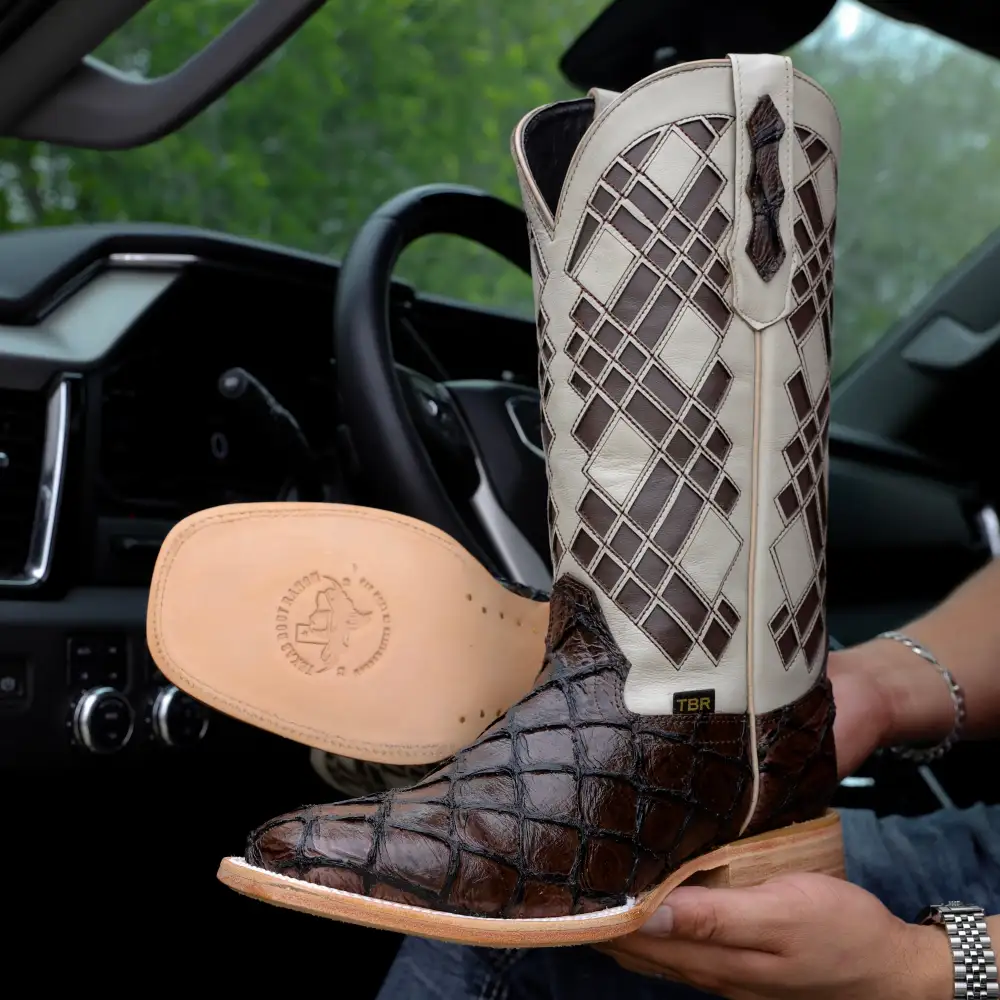 Chocolate Brown Pirarucu Leather Boots - Square Toe