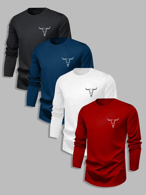 4 Packs Men's casual sports round neck long sleeve sweatshirt