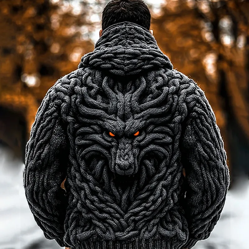 Men's Viking Dragon Style Celtic Thick Zip Hooded Sweater